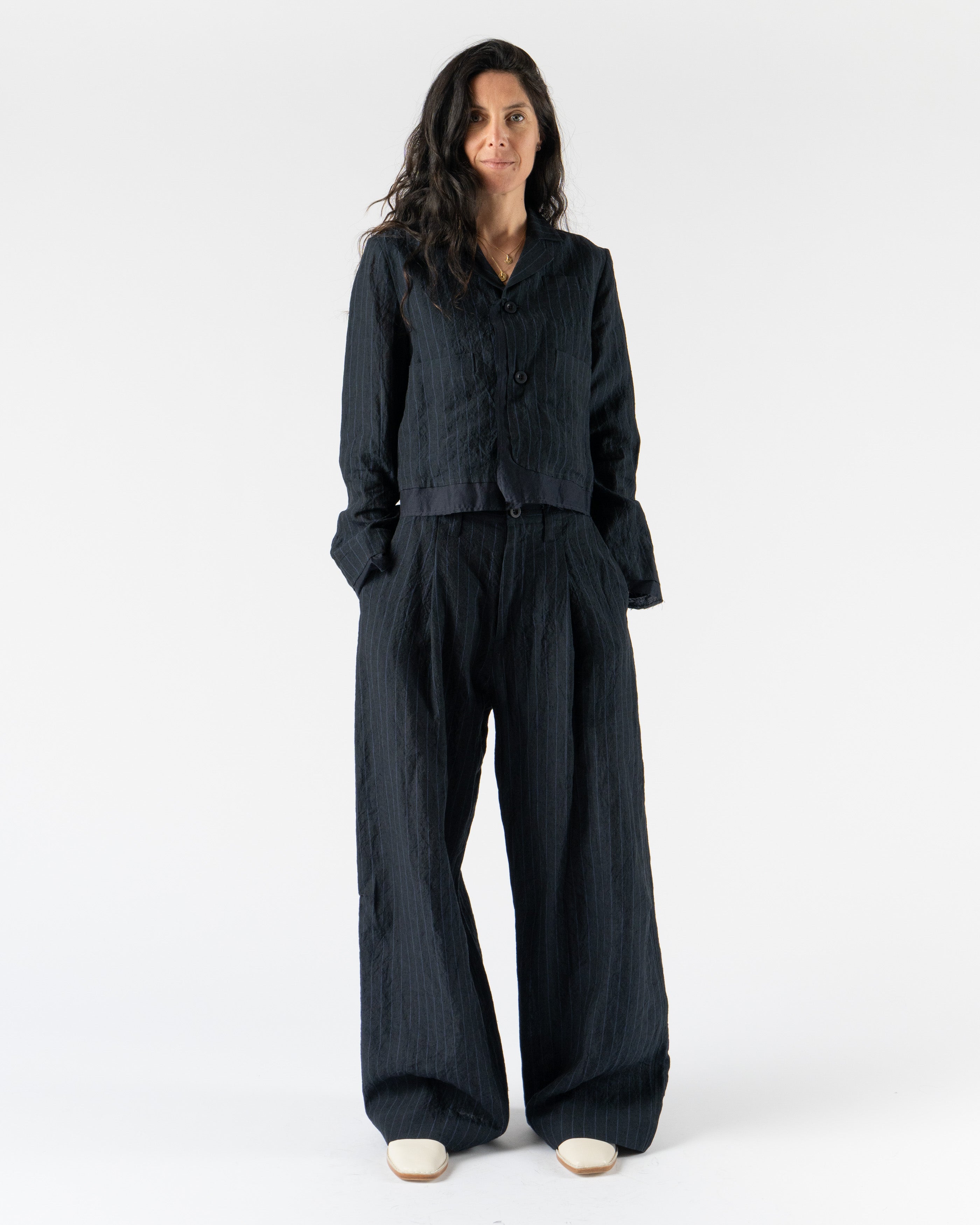Toogood The Potter Trouser in Butcher Stripe Ink Curated at