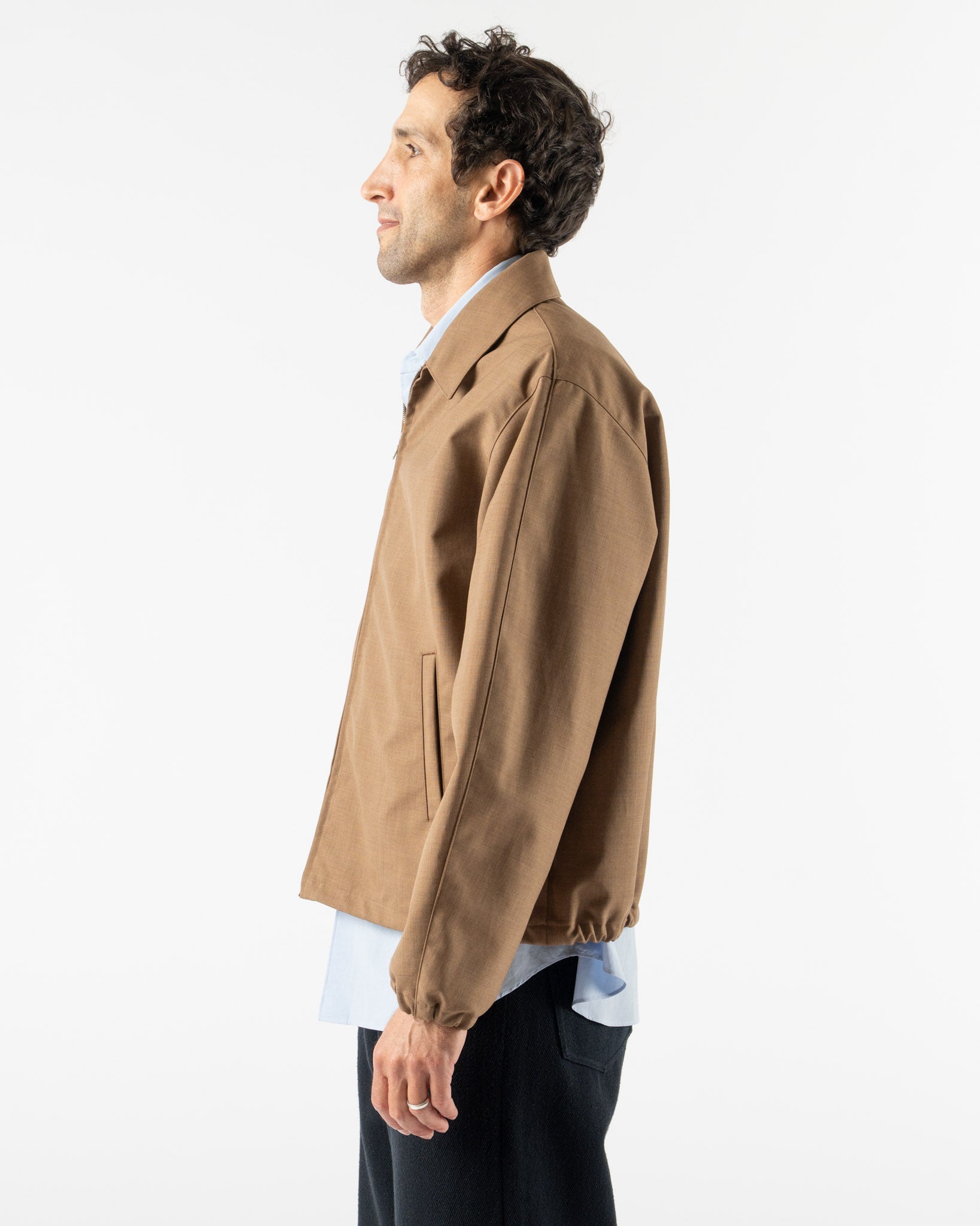 Auralee Bonded Tropical Wool Zip Blouson in Top Brown