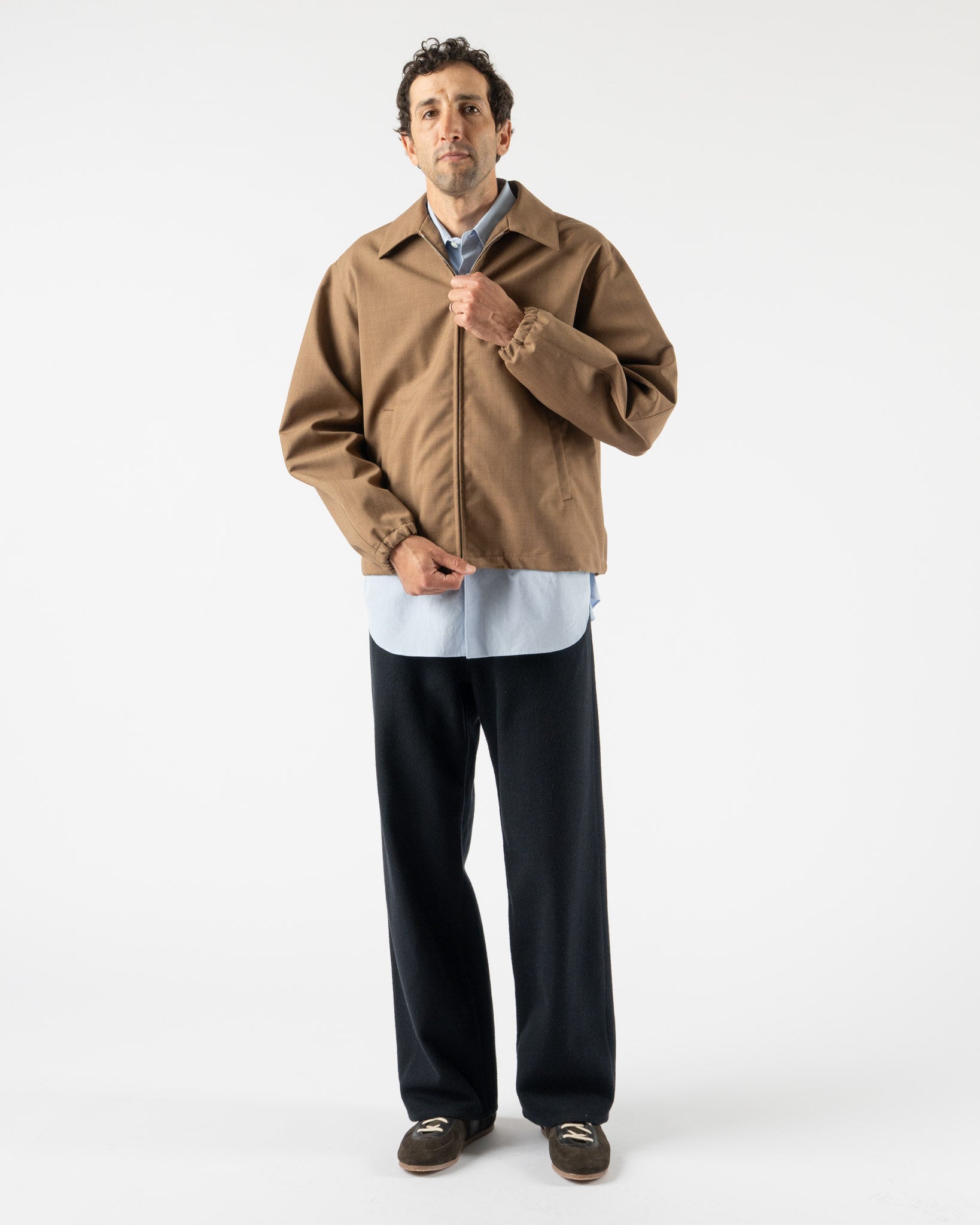 Auralee Bonded Tropical Wool Zip Blouson in Top Brown
