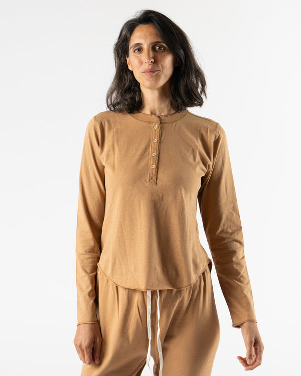 Ichi Antiquités Undyed Henley Shirt in Camel