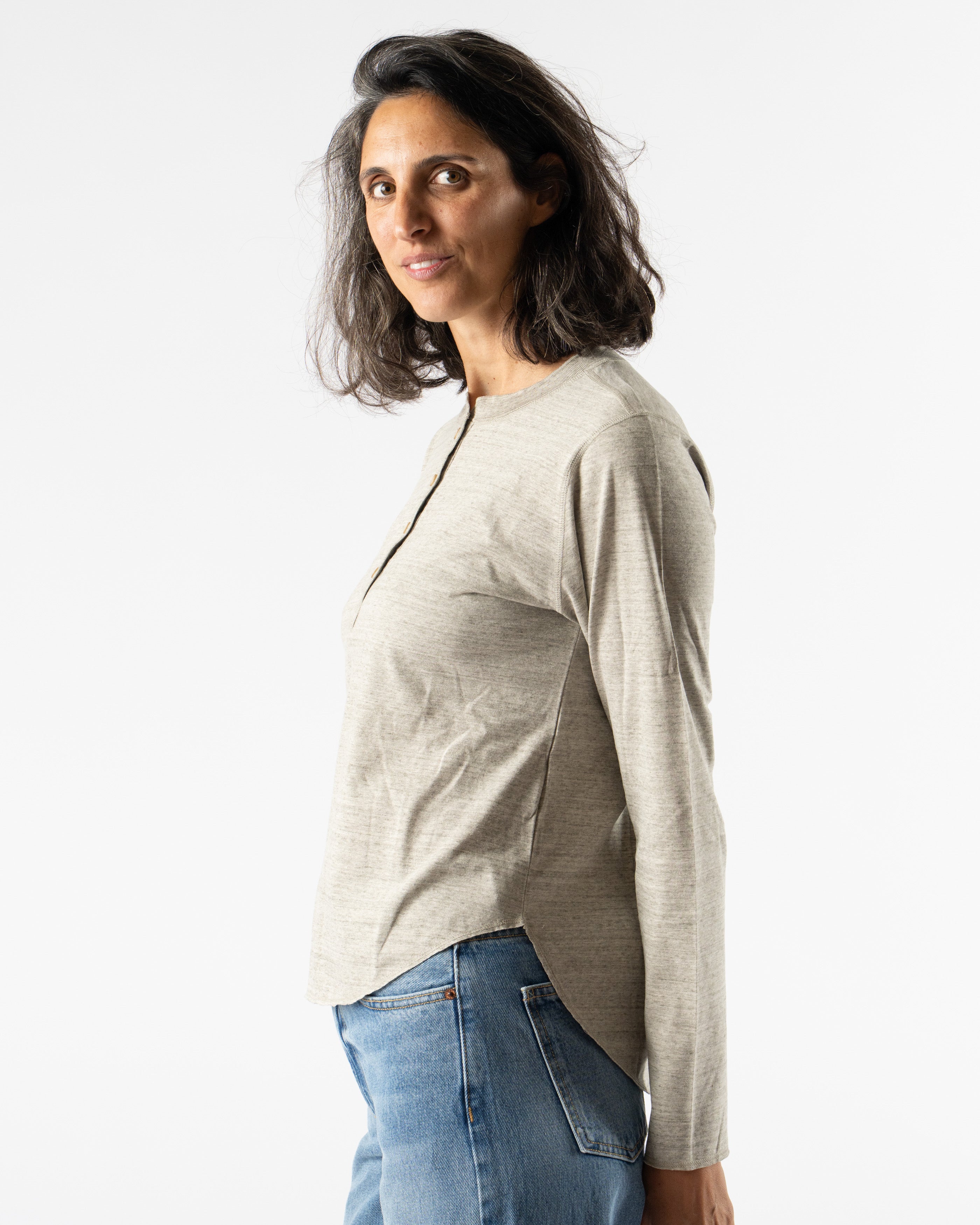 Ichi Antiquités Undyed Henley Shirt in Grey