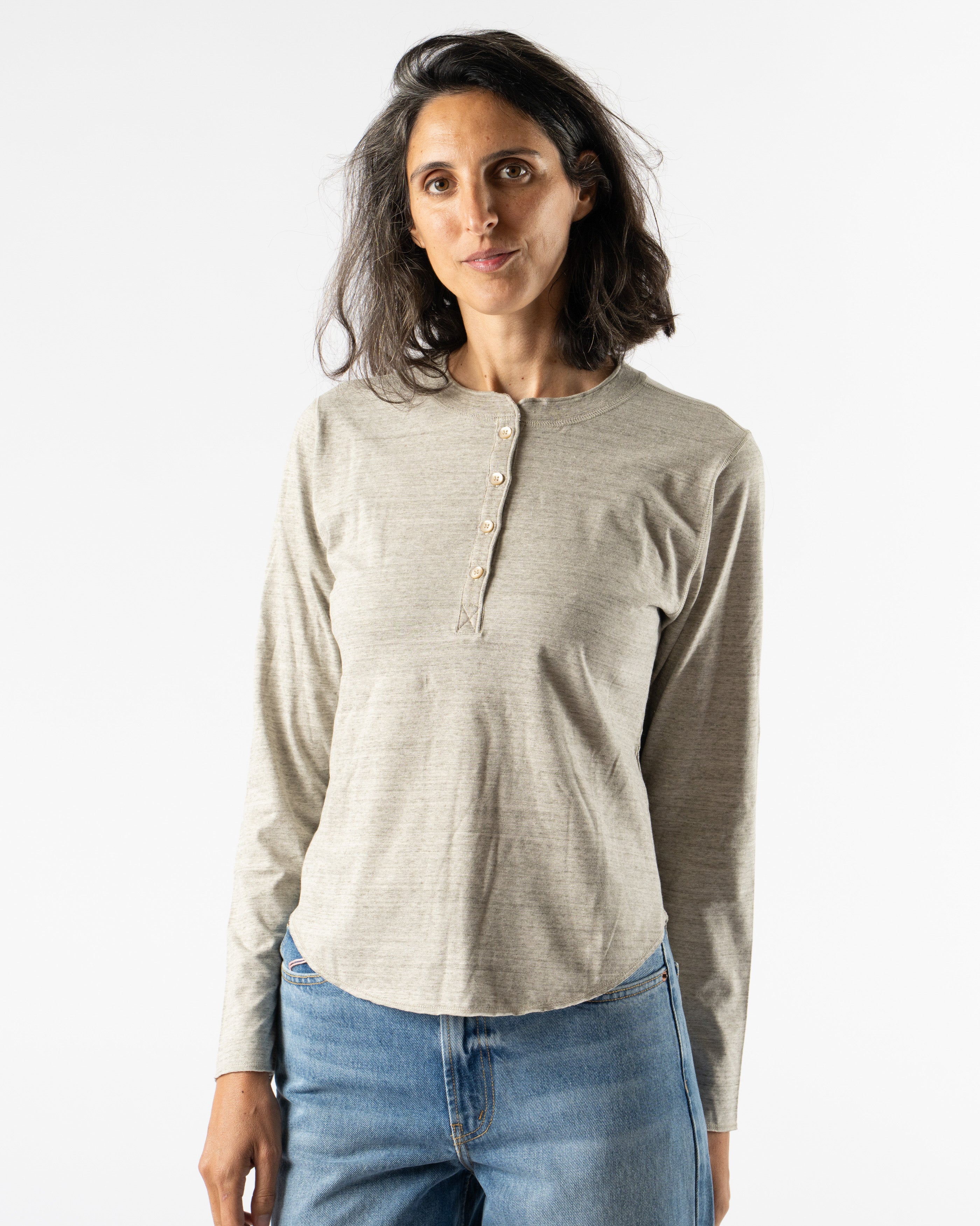 Ichi Antiquités Undyed Henley Shirt in Grey