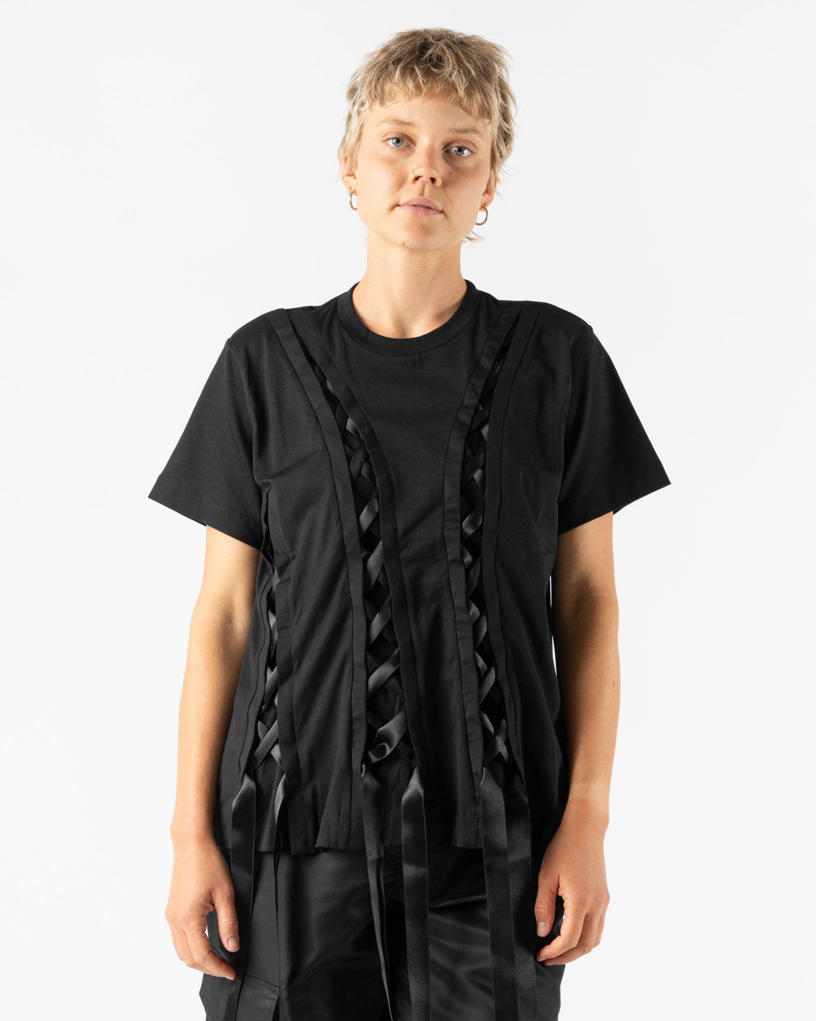 Simone Rocha Unraveling Ribbon T-Shirt in Black