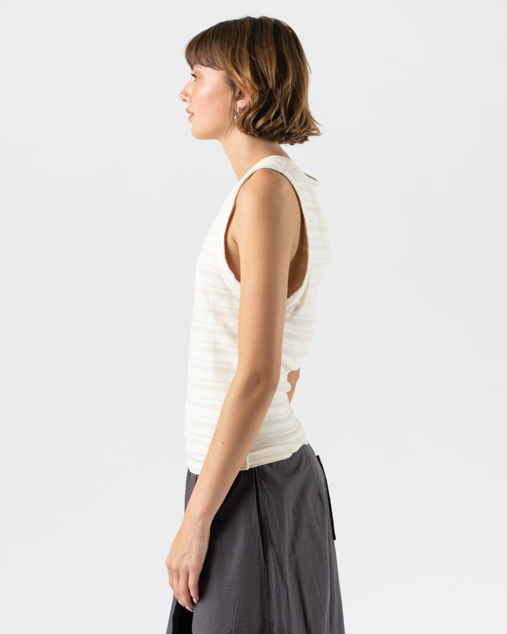 mfpen V-Neck Tank Top in Off White Stripe