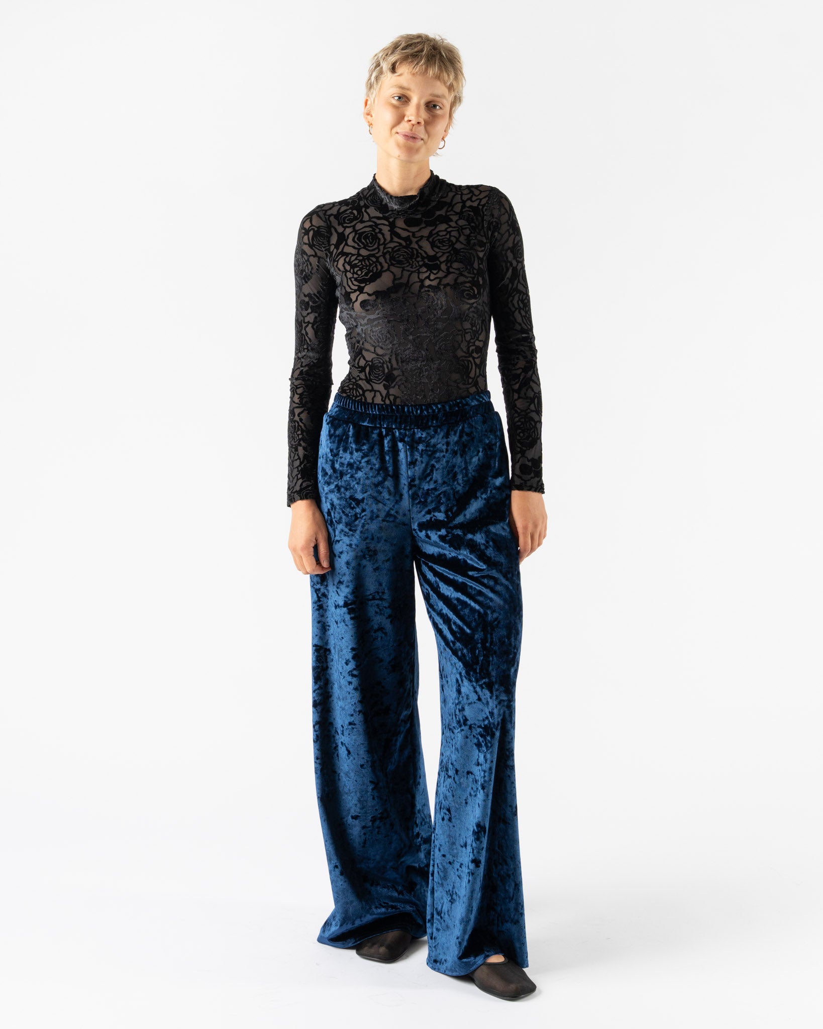 Simone Wild Velvet Pocket Pants in Navy