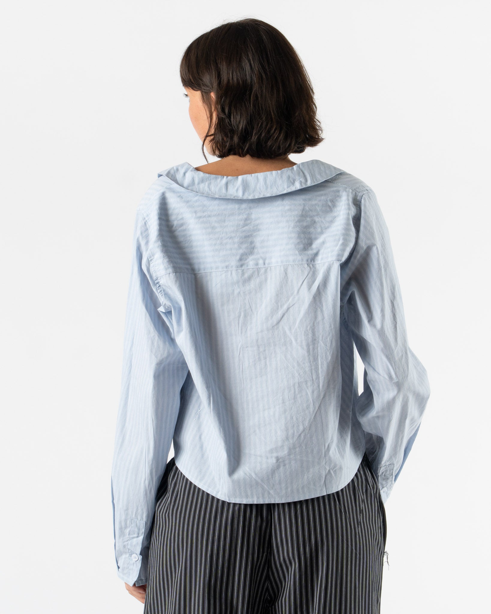 Deiji Studios Waist Button Shirt in Lake Blue Stripe
