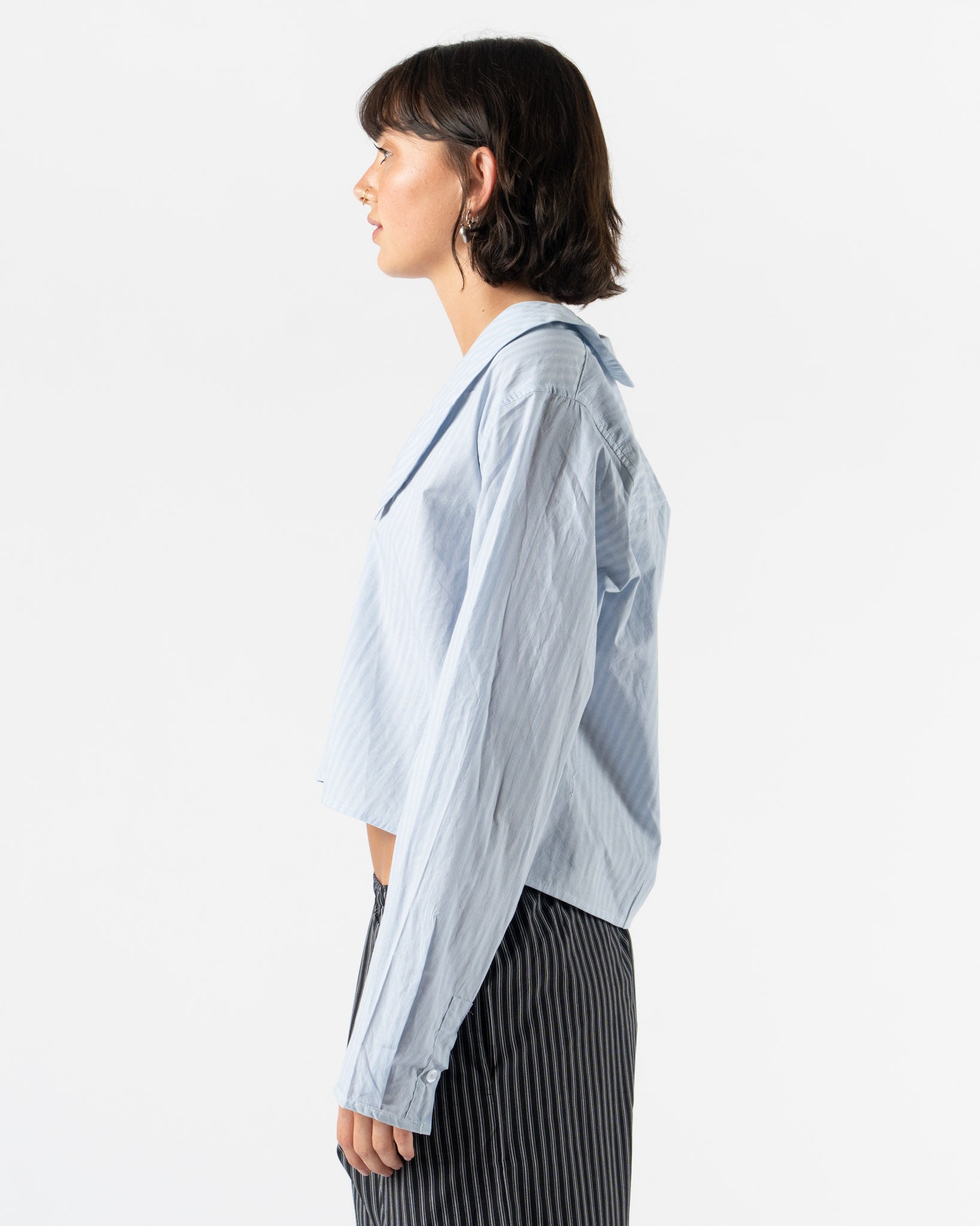 Deiji Studios Waist Button Shirt in Lake Blue Stripe