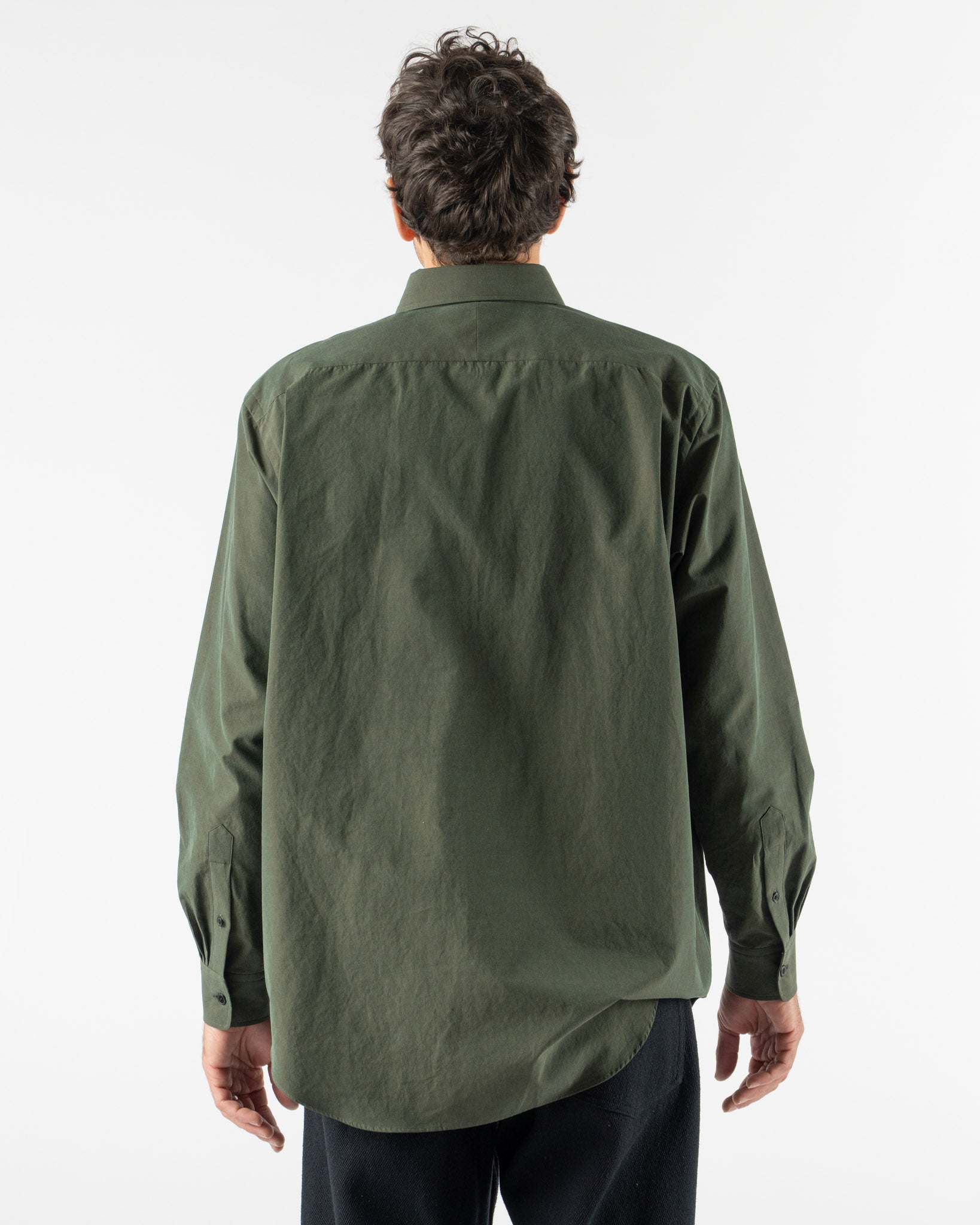 Auralee Washed Finx Weather Chambray Shirt in Dark Olive Curated