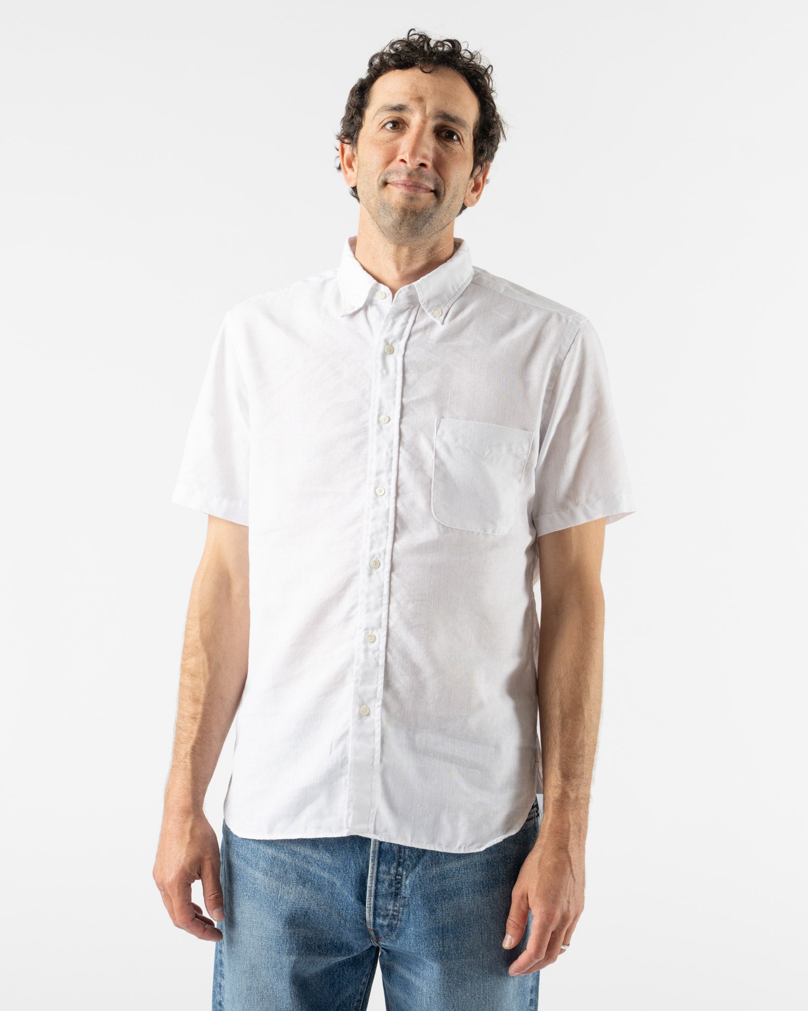 Beams Plus BD Coolmax Linen Shirt in White