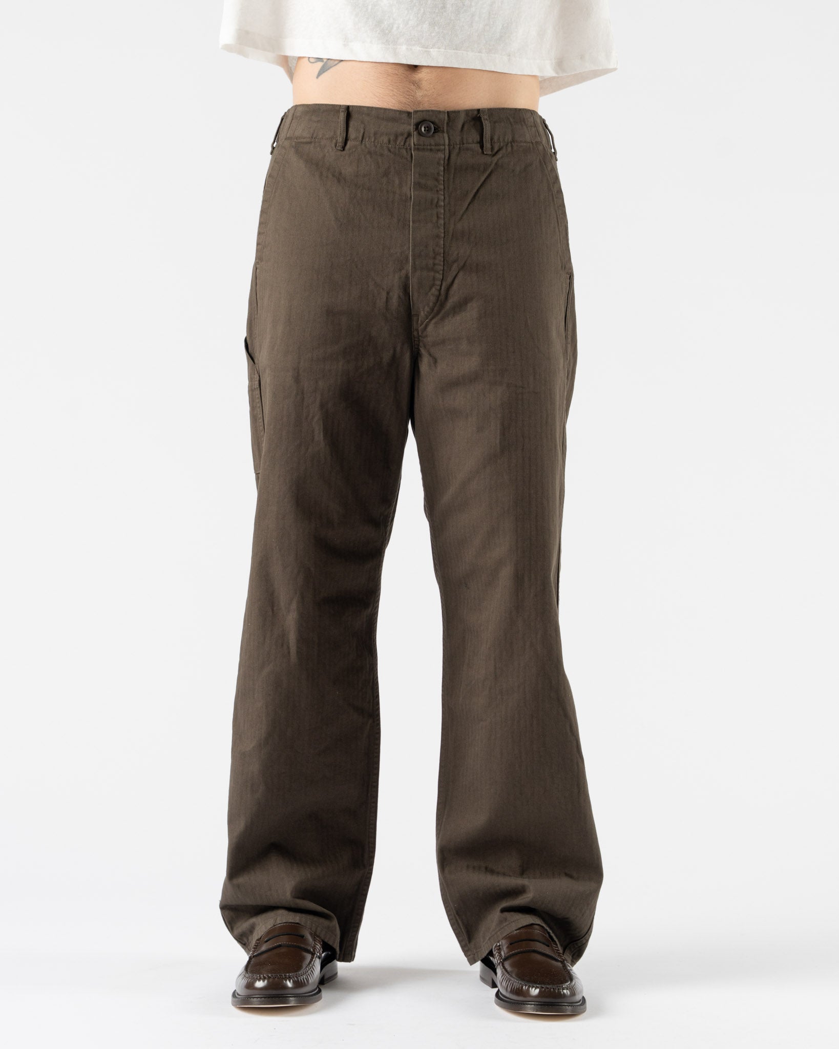 orSlow Wide Fit French Work Pants in Coffee Brown