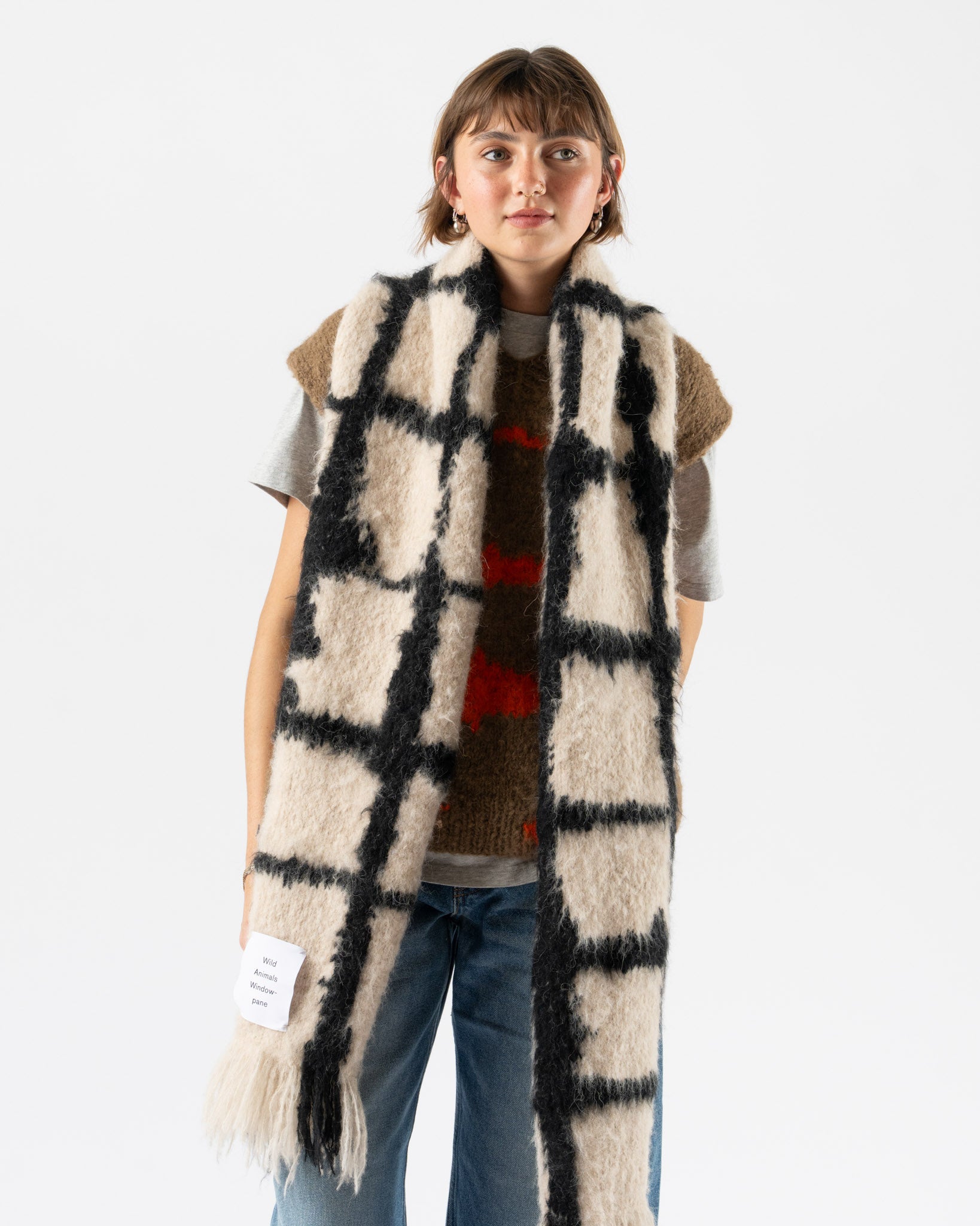 Wild Animals Windowpane Black Scarf