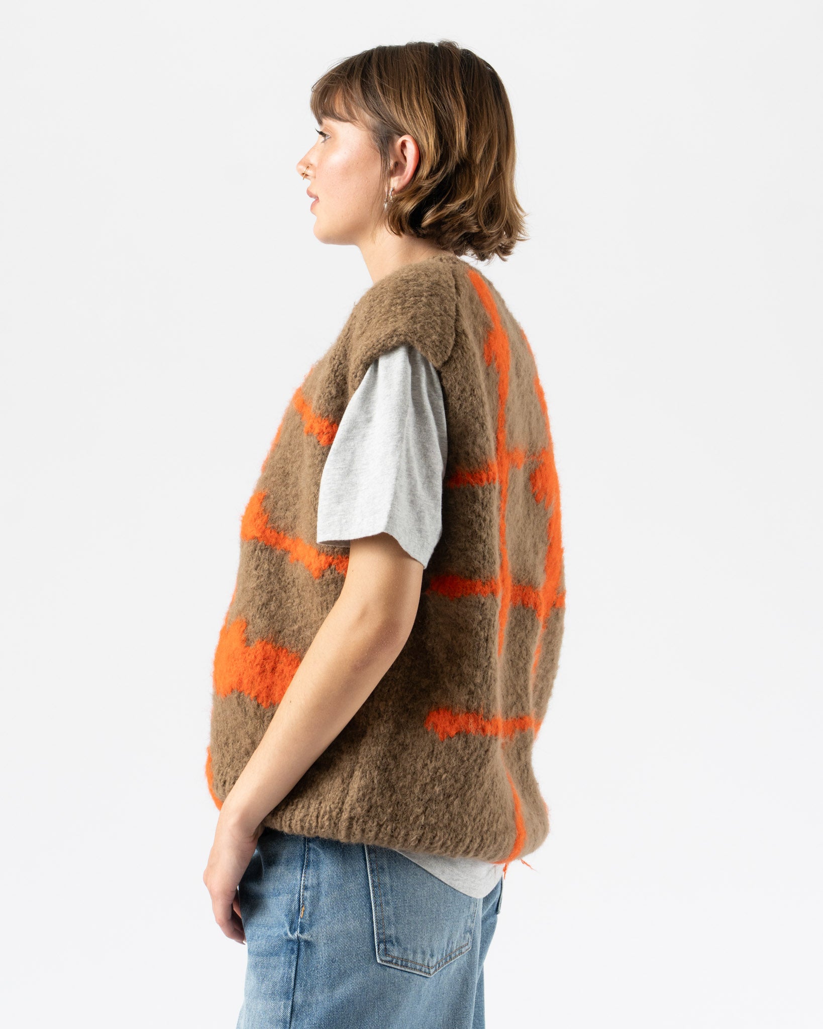 Wild Animals Windowpane Orange Hand Knitted Vest