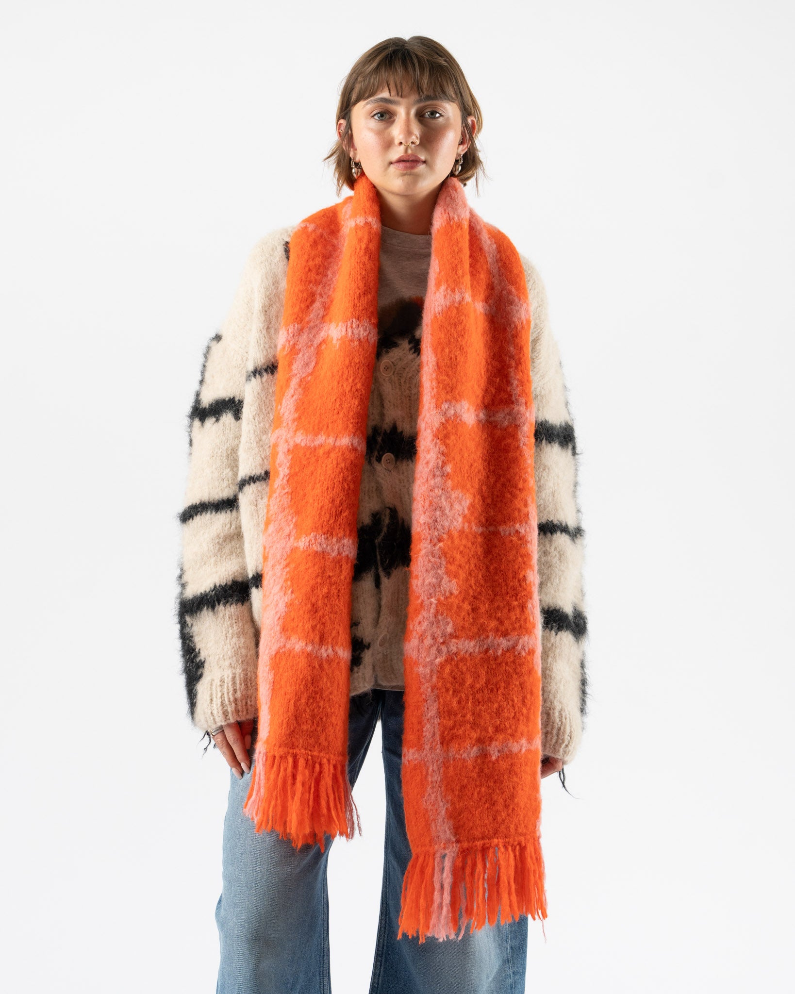 Wild Animals Windowpane Red Scarf