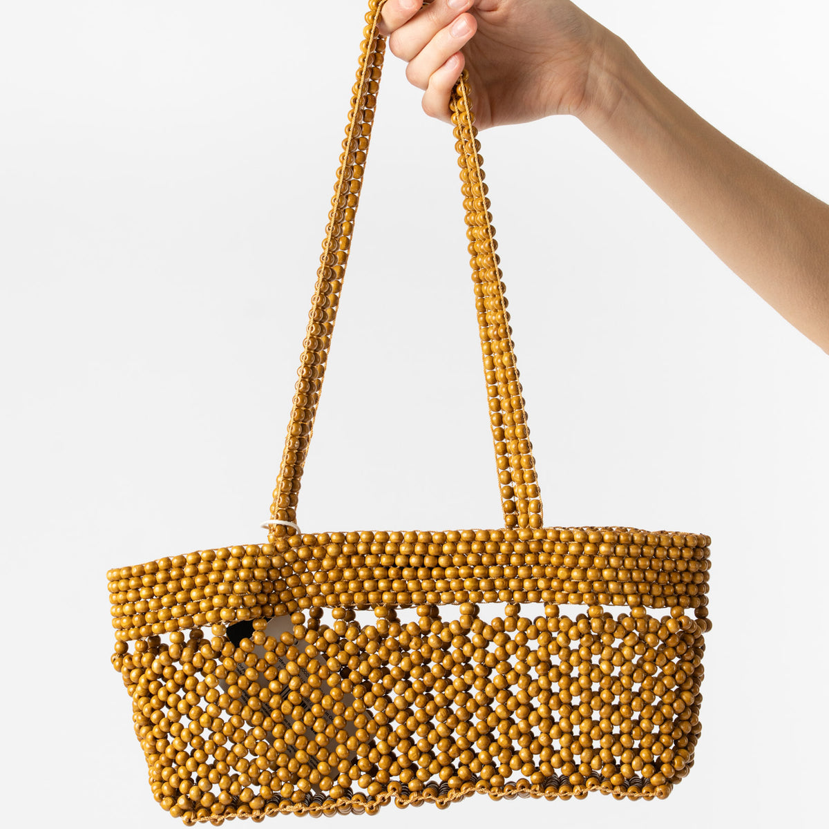 Cordera Wooden Beads Mini Bag in Ochre Curated at Jake and Jones