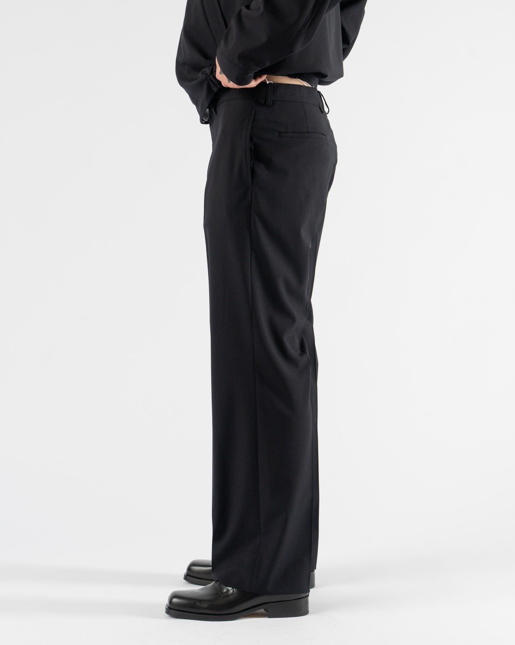 Kaptain Sunshine Wool Poplin Neutral Slacks in Navy Curated at