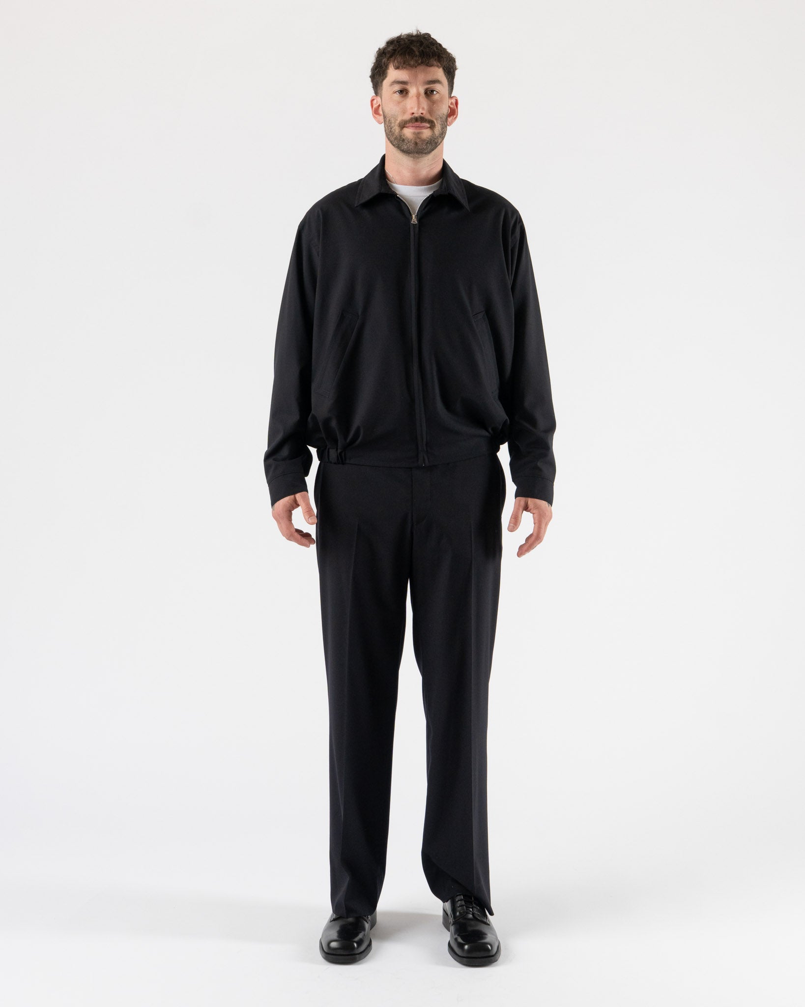 Kaptain Sunshine Wool Poplin Neutral Slacks in Navy Curated at