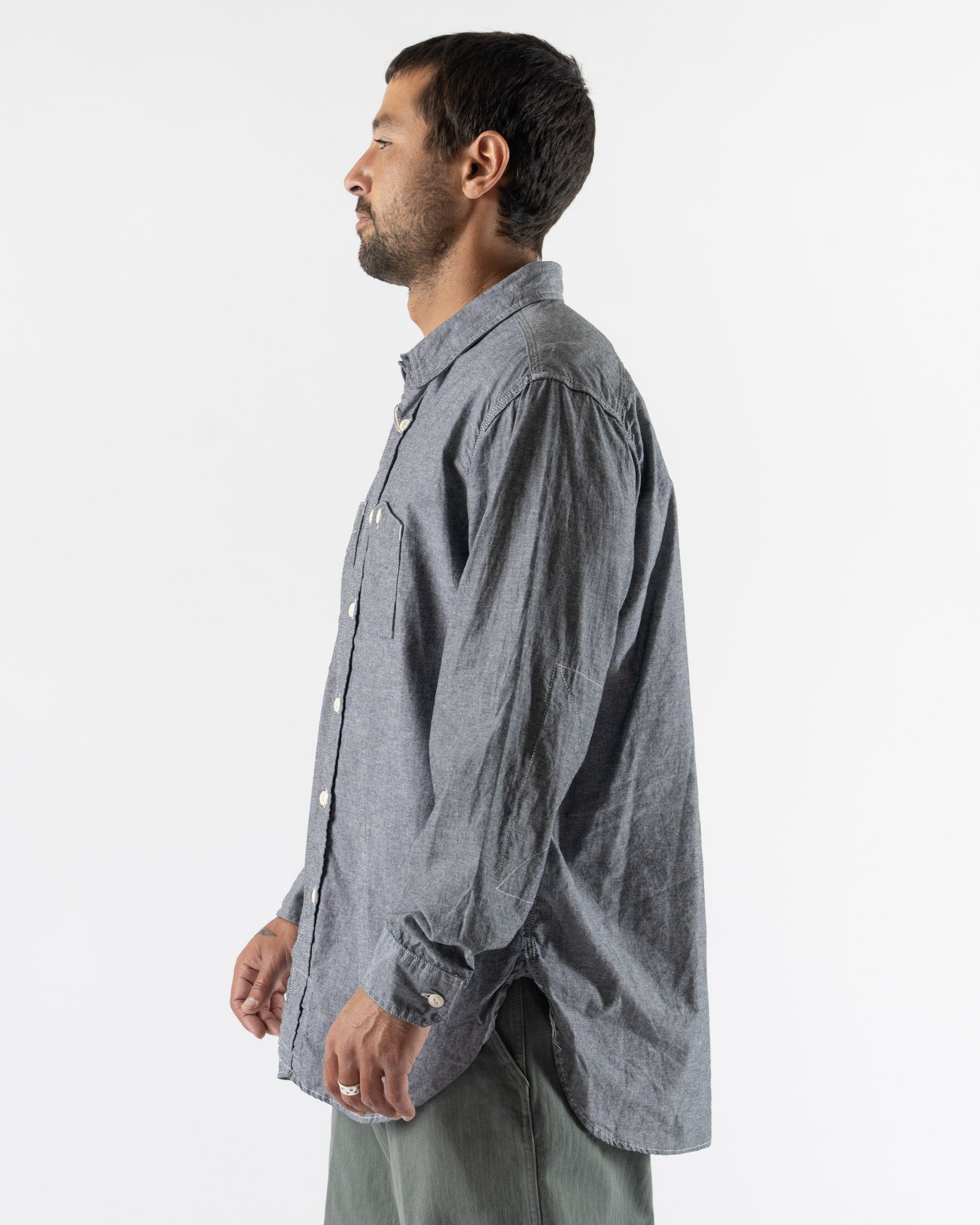 Engineered Garments Work Shirt in Grey Cotton Chambray Curated at