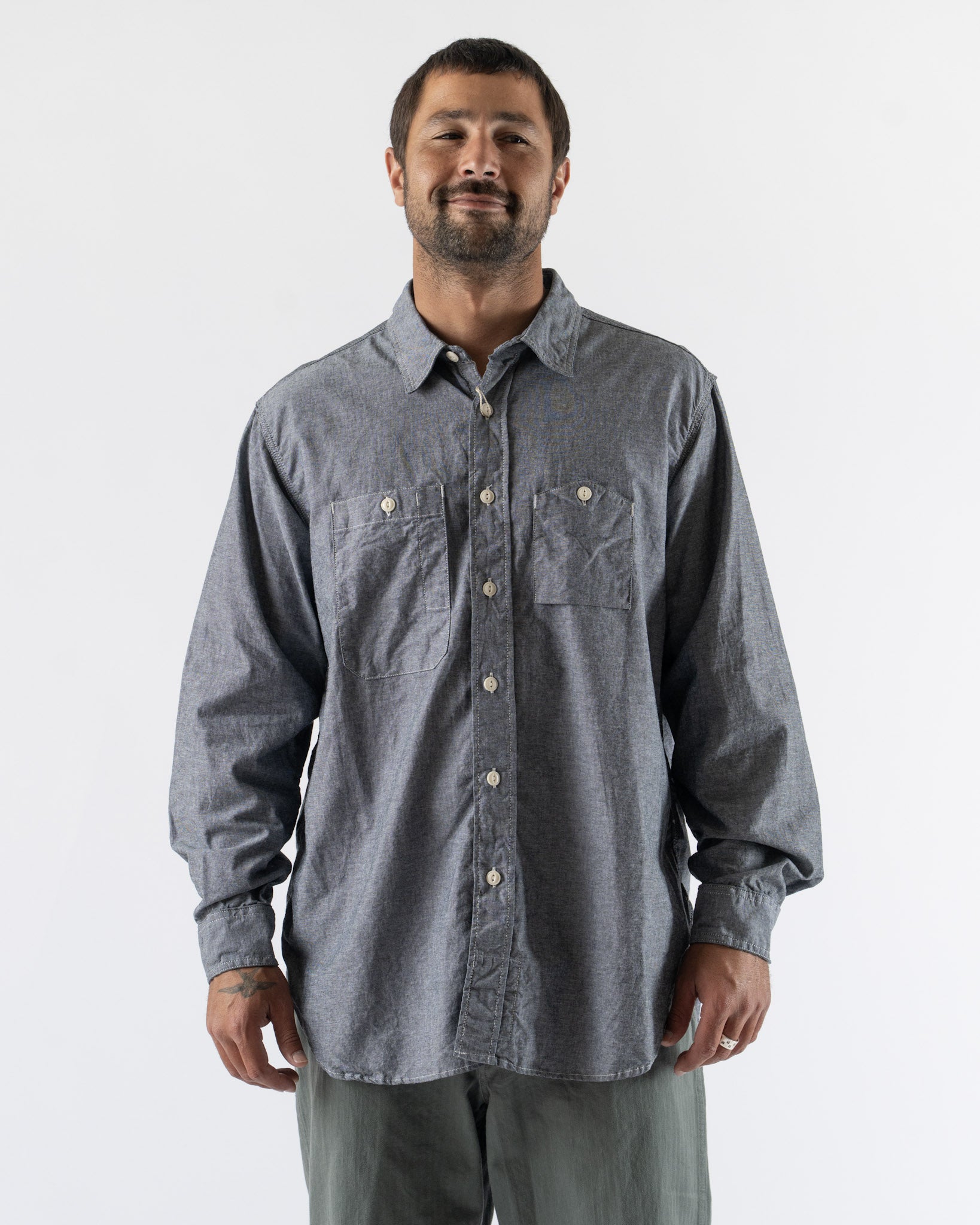 Engineered Garments Work Shirt in Grey Cotton Chambray