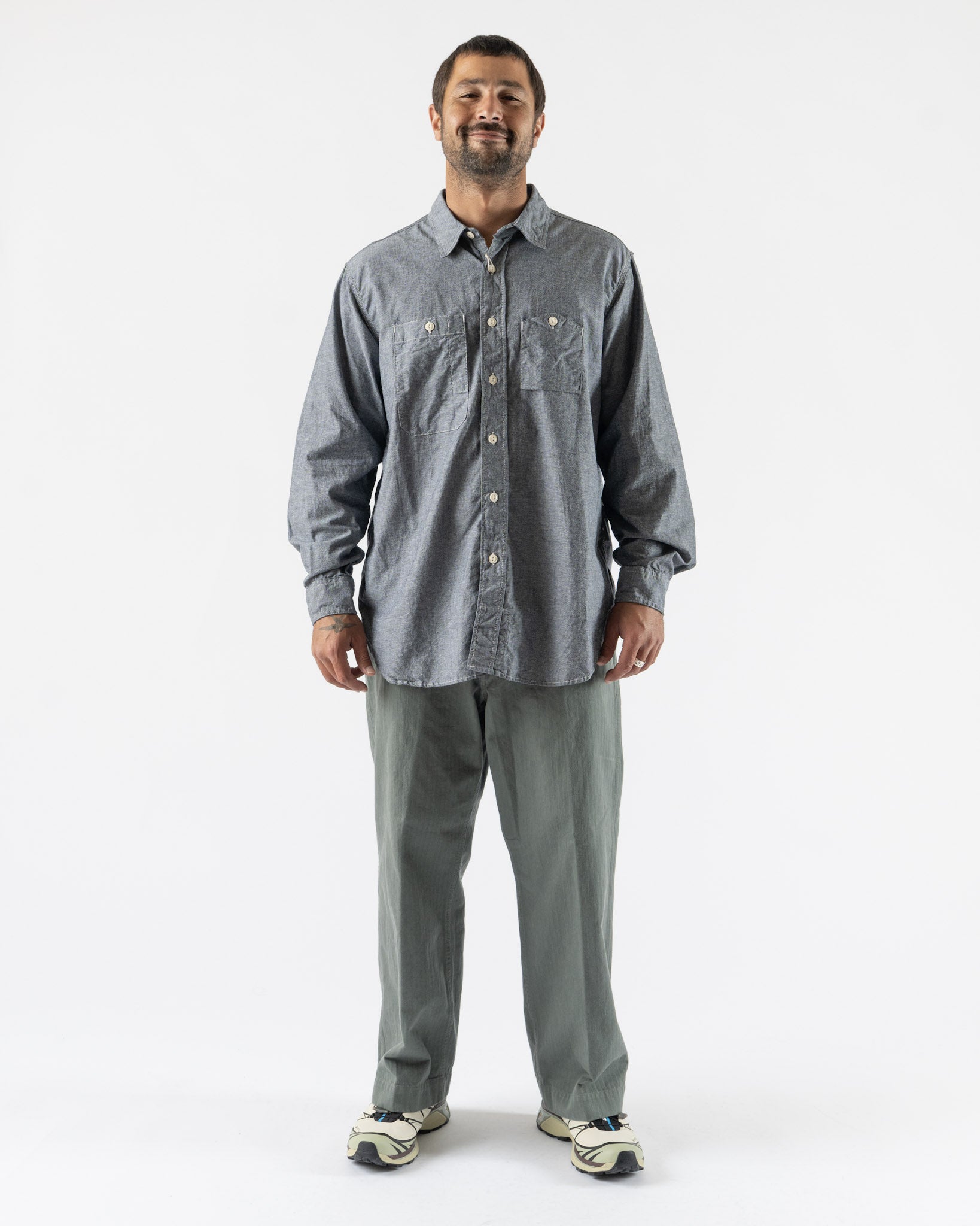 Engineered Garments Work Shirt in Grey Cotton Chambray Curated at