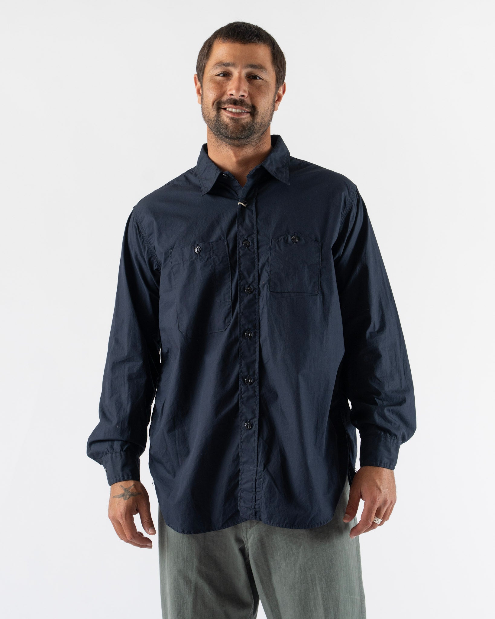 Engineered Garments Work Shirt in Navy Cotton Broadcloth