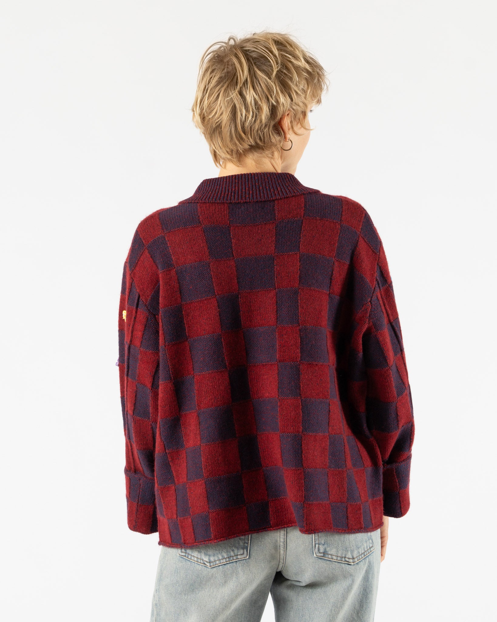 YanYan Fireworks Knitted Work Jacket in Wine/Navy
