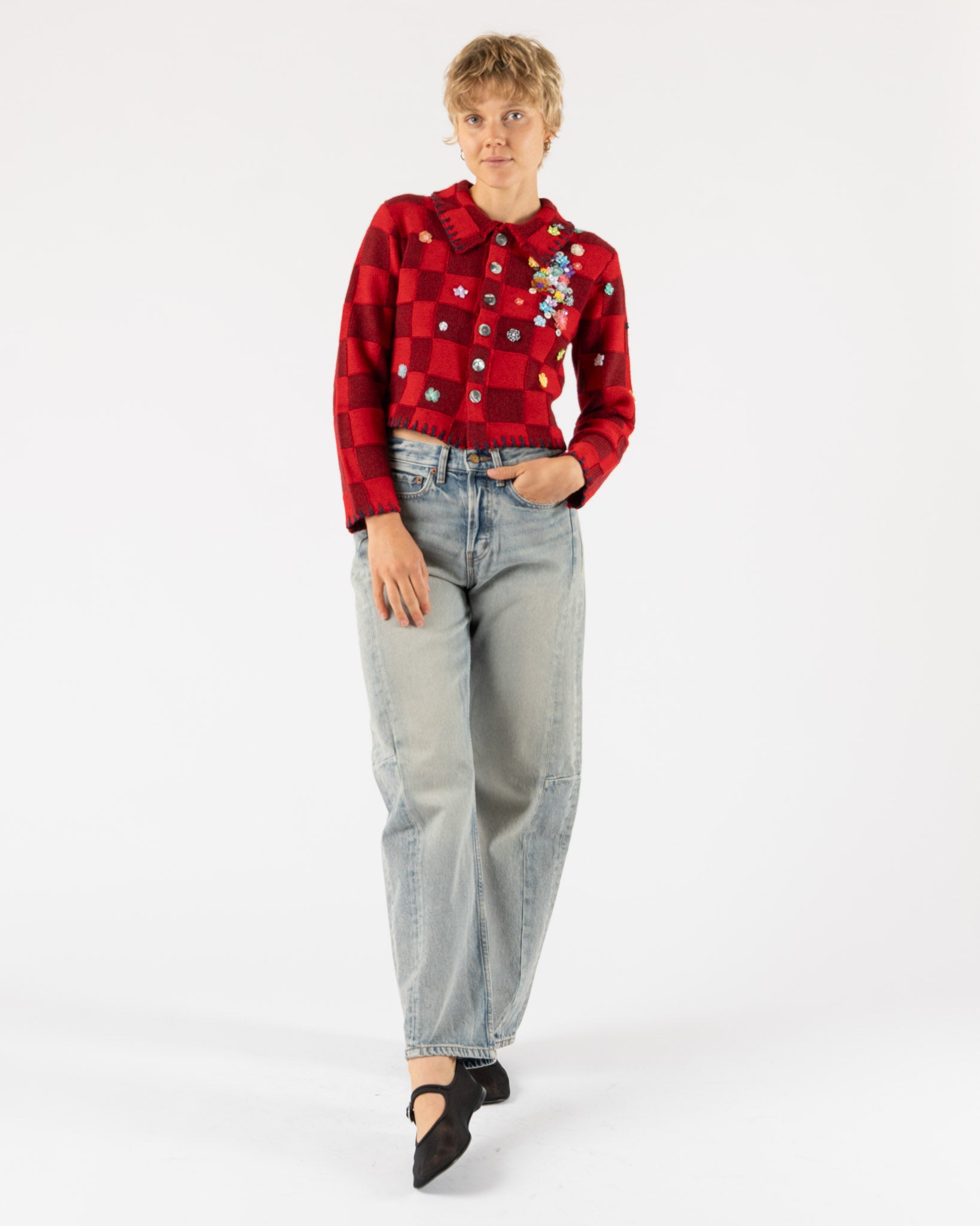 YanYan Fireworks Shrunken Work Jacket in Wine/Red