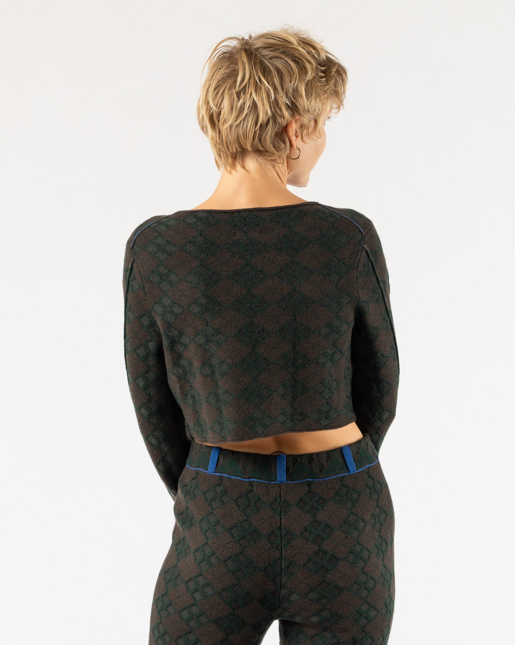 YanYan Argyle Easy Crop Crew in Brown/Green