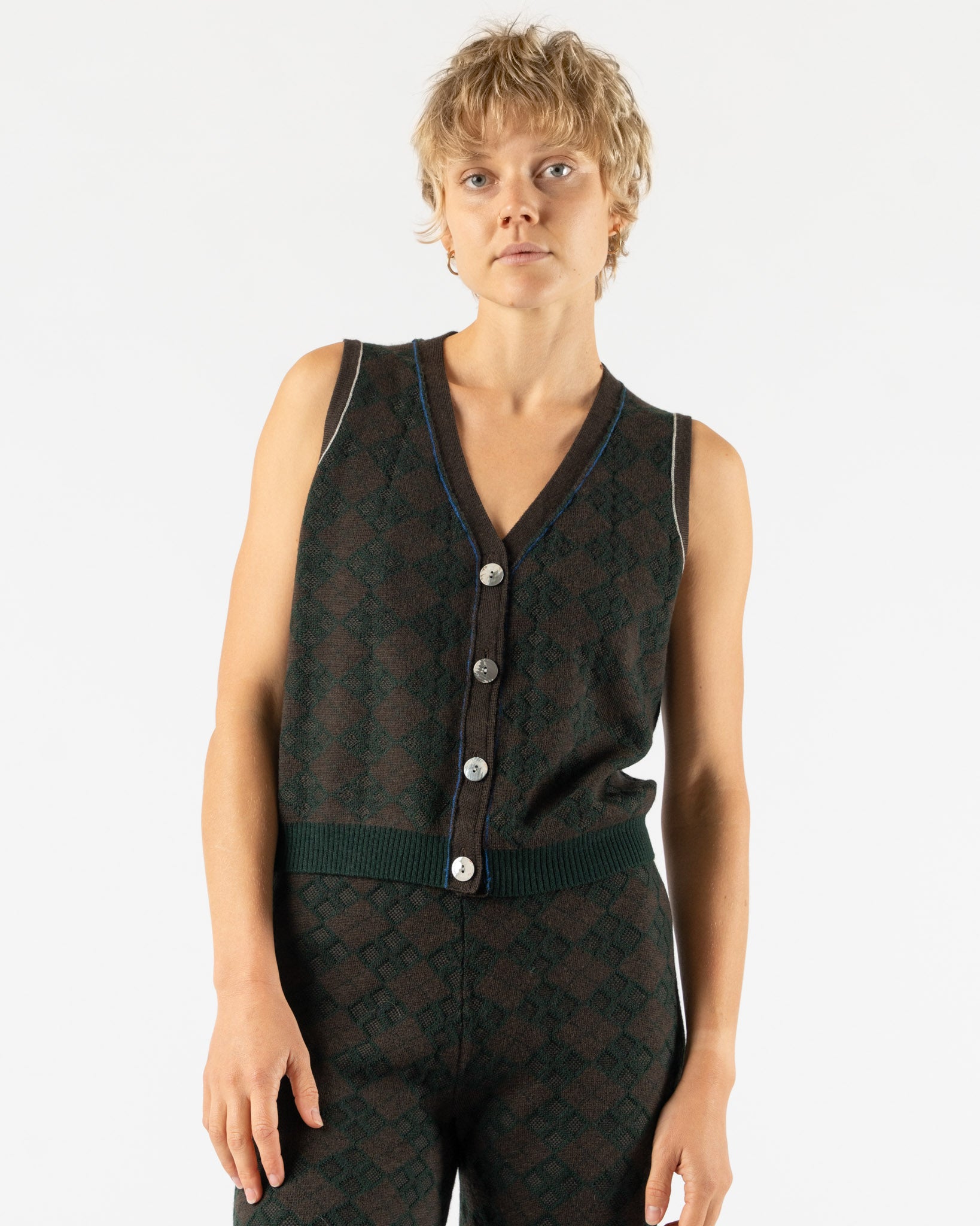 YanYan Argyle Waistcoat in Brown/Green