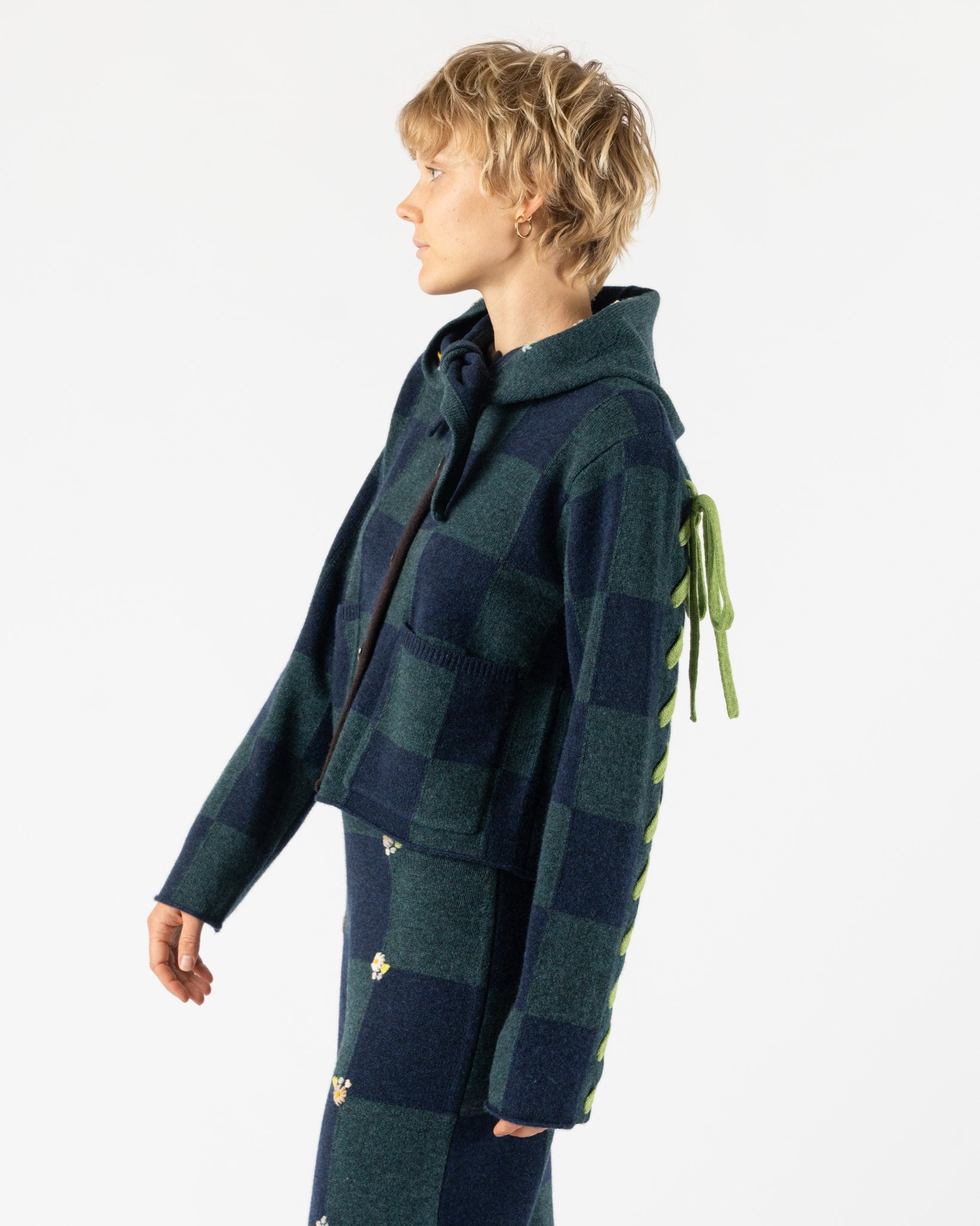 YanYan Daisy Boxy Jacket with Removable Hood in Navy