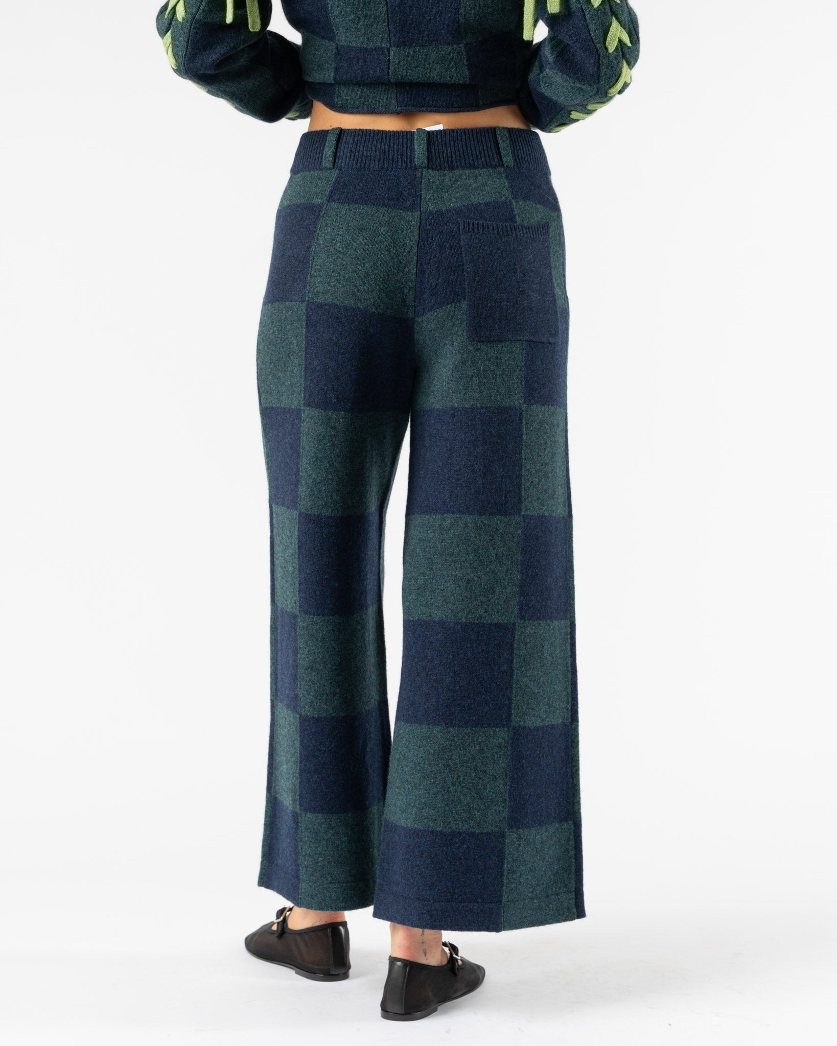 YanYan Daisy Oversized Checked Pant in Navy