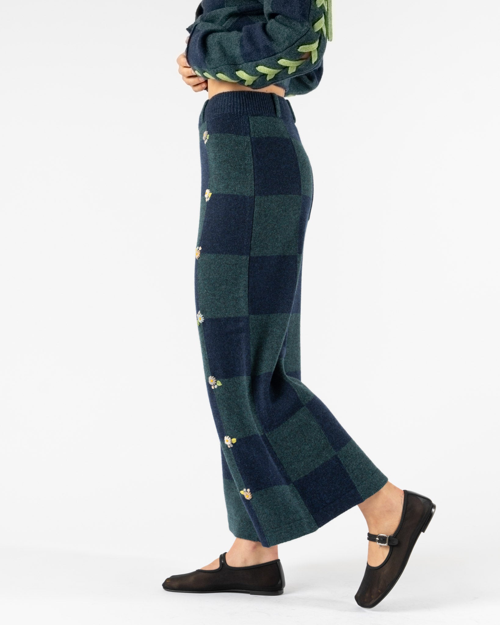 YanYan Daisy Oversized Checked Pant in Navy
