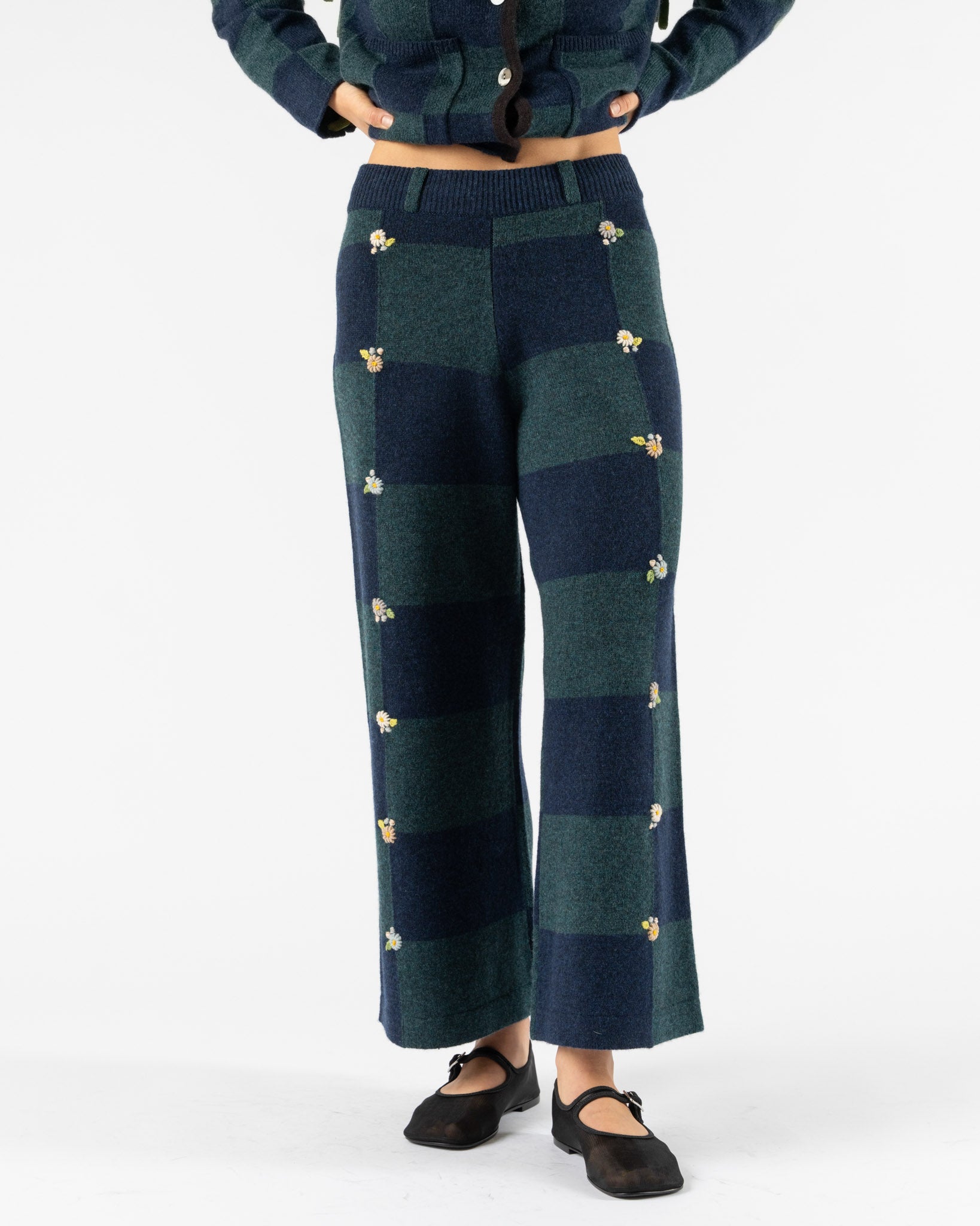 YanYan Daisy Oversized Checked Pant in Navy