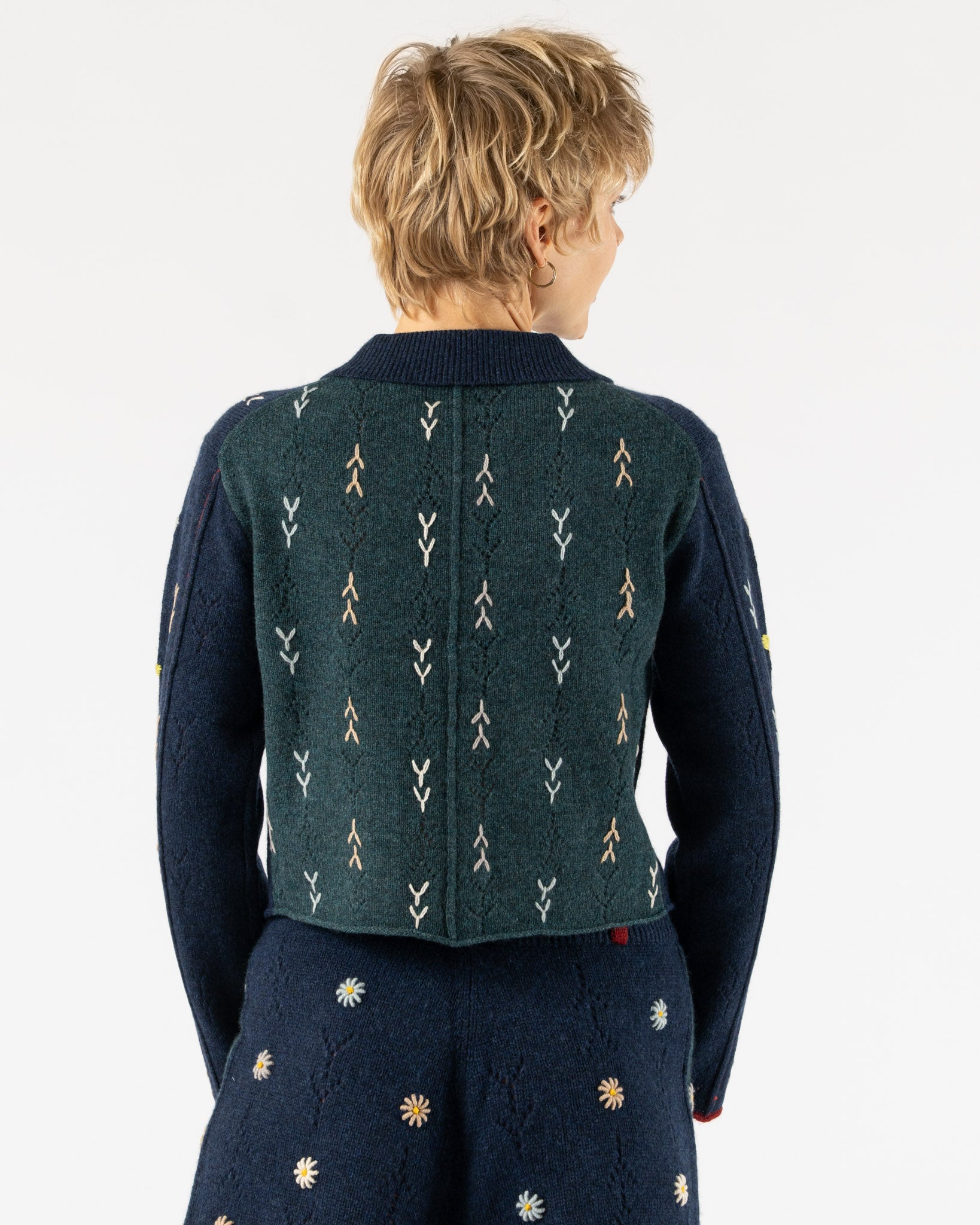 YanYan Daisy Shrunken Work Jacket in Navy