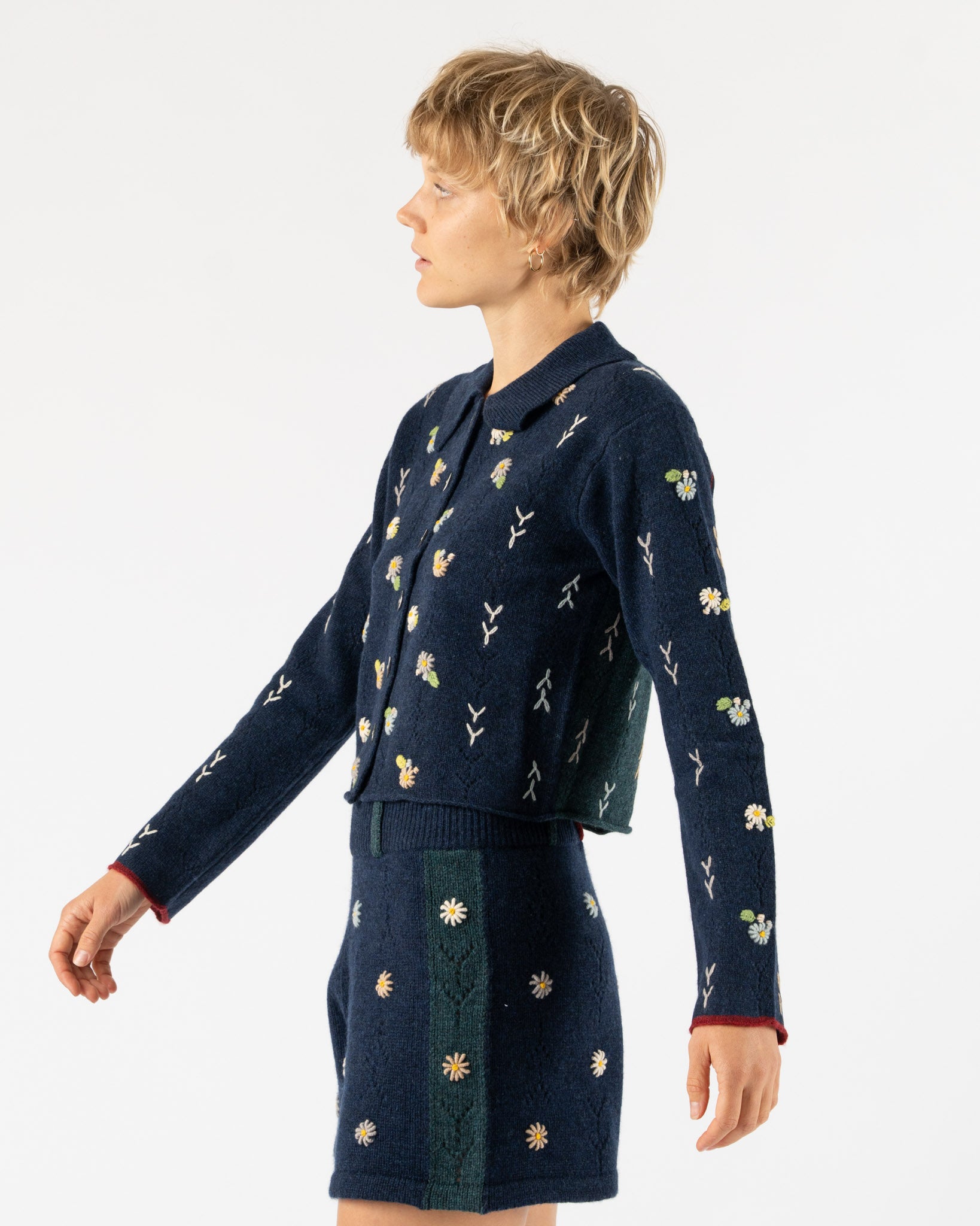 YanYan Daisy Shrunken Work Jacket in Navy