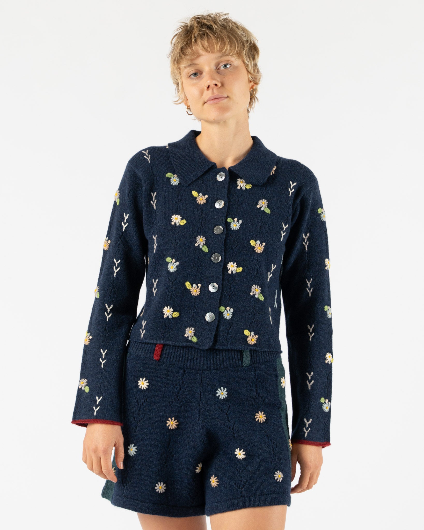 YanYan Daisy Shrunken Work Jacket in Navy