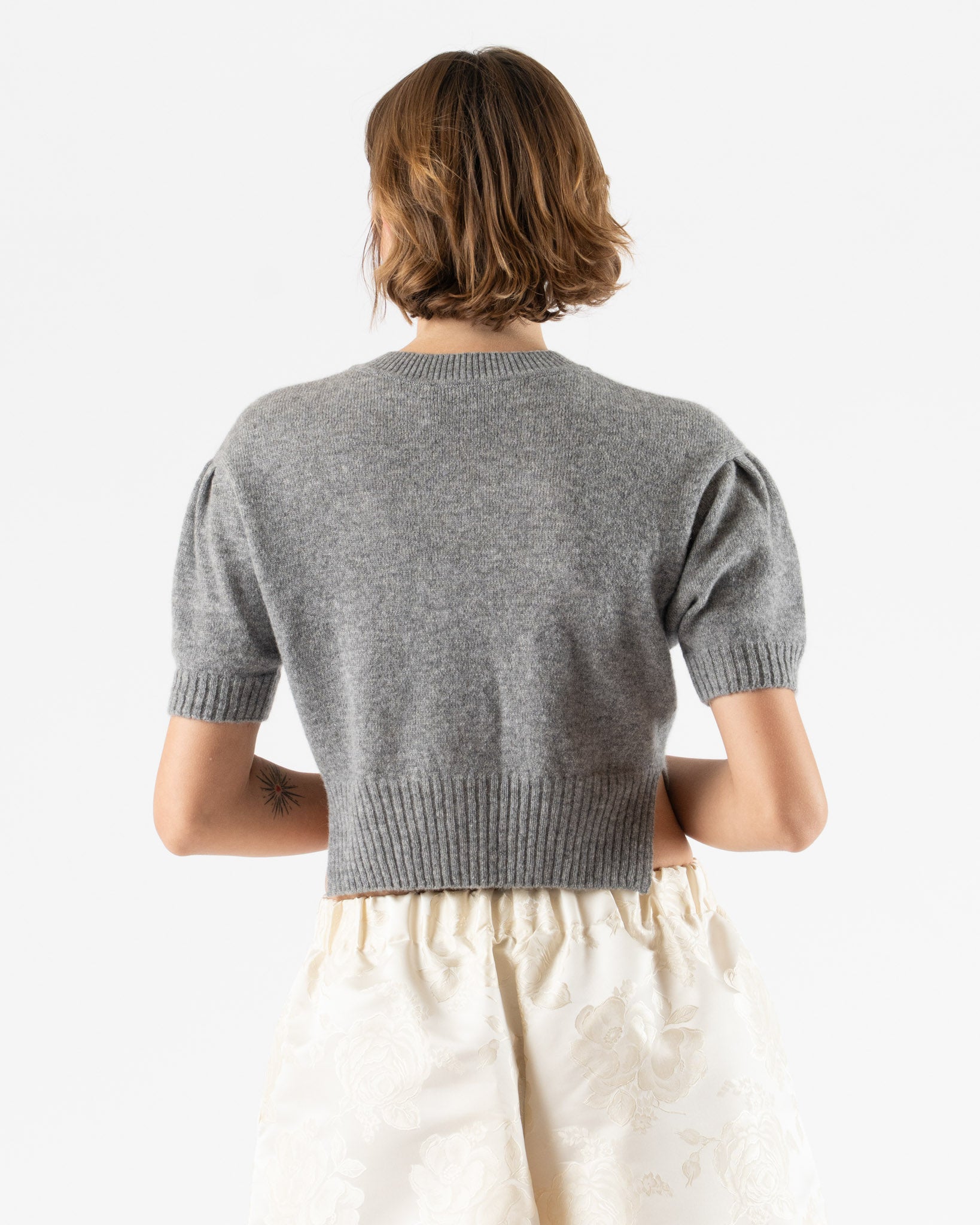 Simone Rocha Cropped Cashmere Cardigan in Grey/Black Curated at