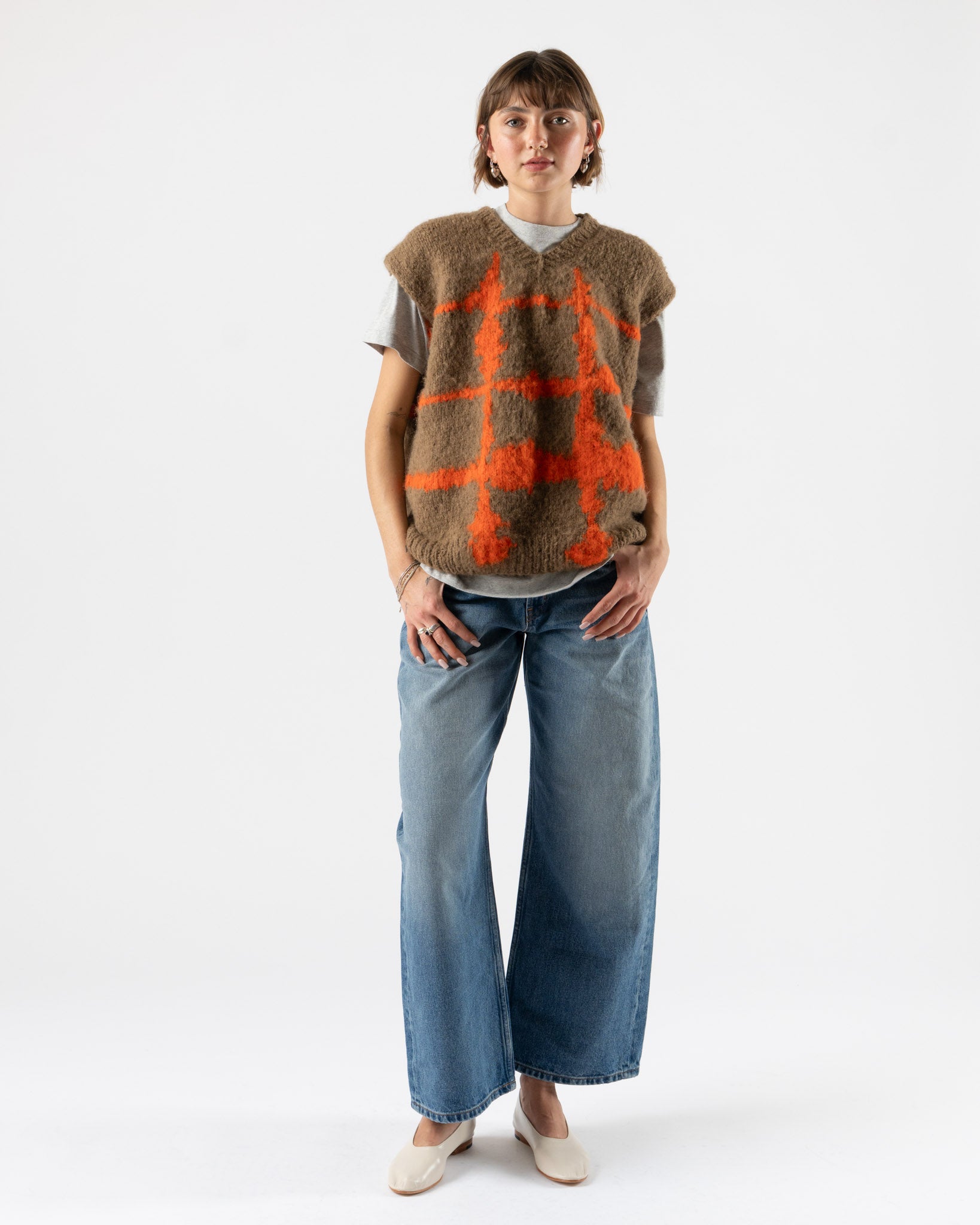 Wild Animals Windowpane Orange Hand Knitted Vest Curated at Jake