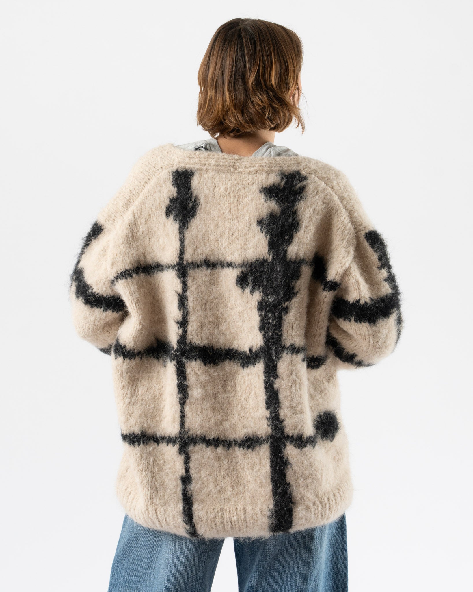 Wild Animals Windowpane Black Hand Knitted Cardigan