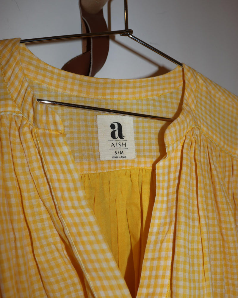 Pre-owned: Aish India Plaid Longsleeve Blouse in Yellow