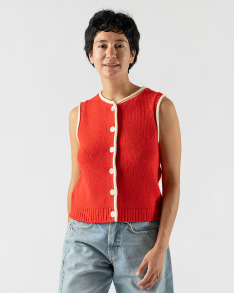 Alex Mill Bridget Tipped Vest in Red/Ivory Curated at Jake and Jones