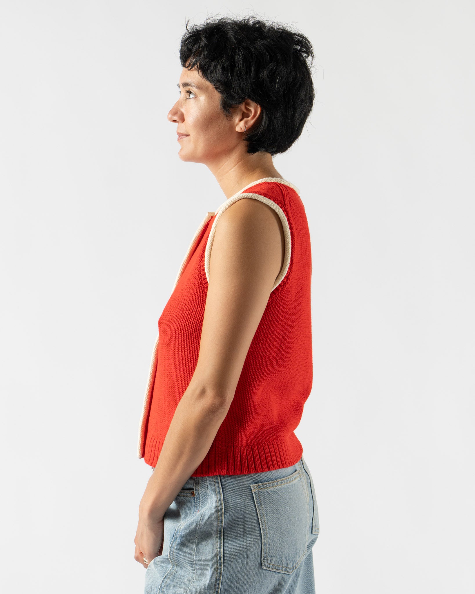Alex Mill Bridget Tipped Vest in Red/Ivory