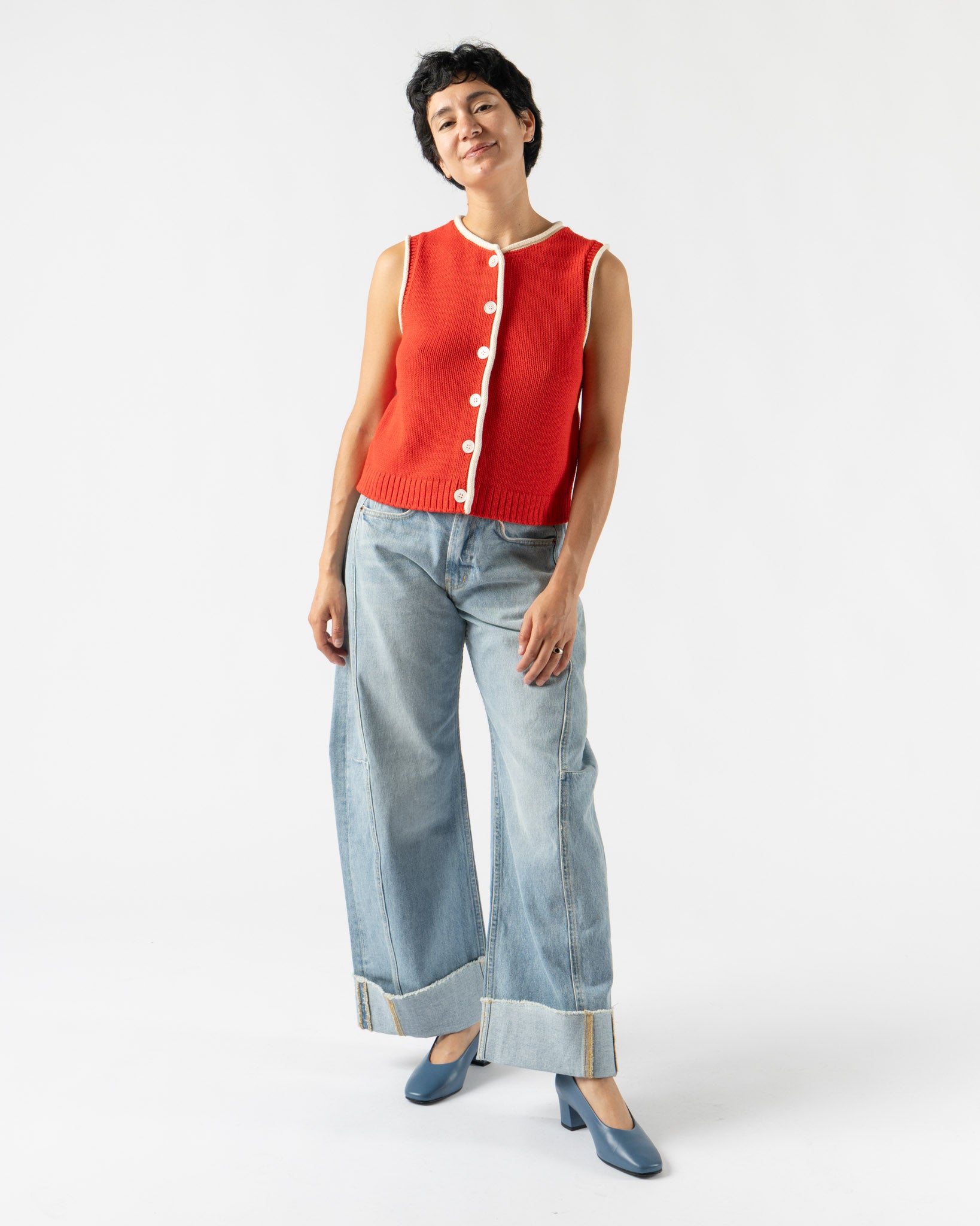 Alex Mill Bridget Tipped Vest in Red/Ivory