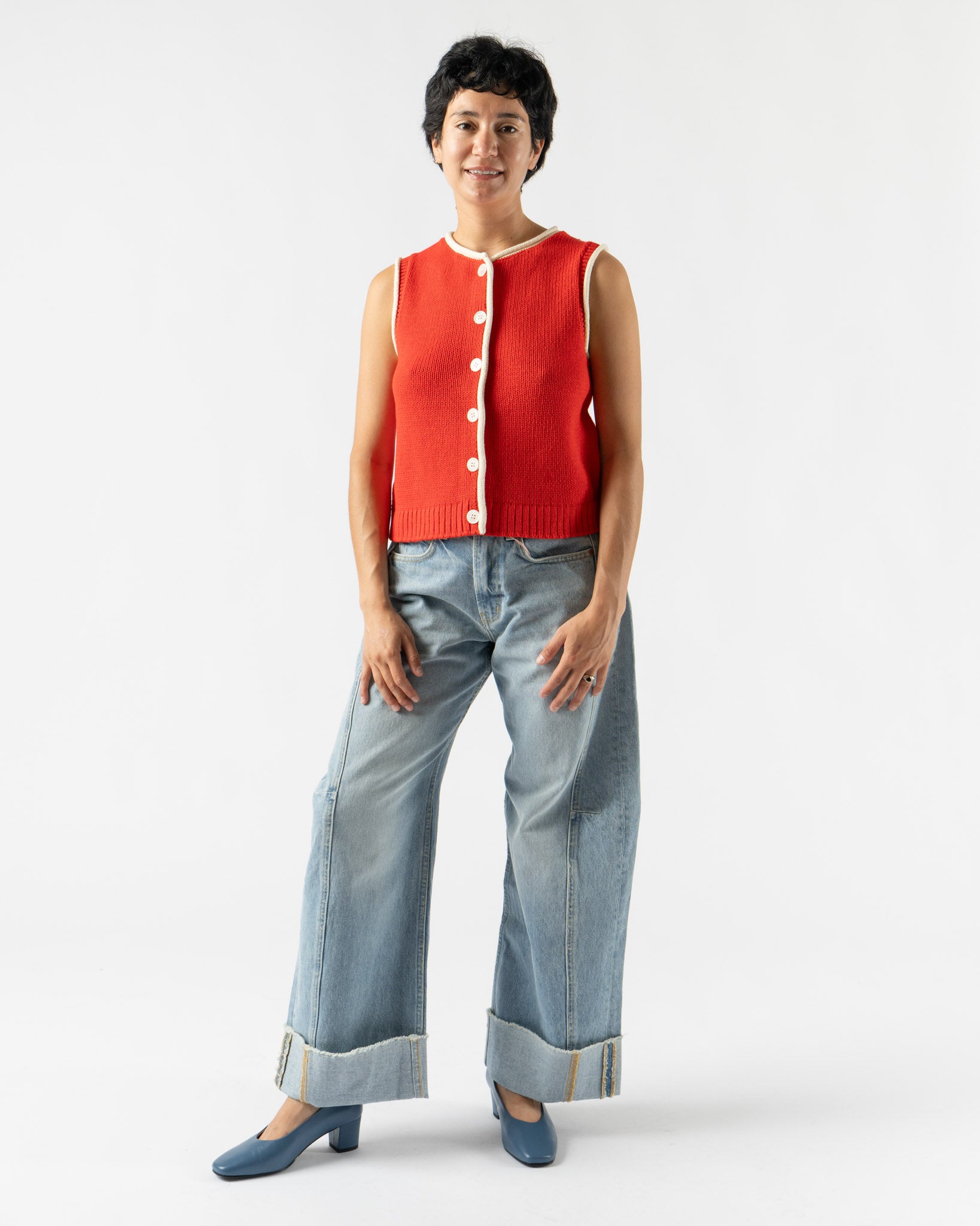 Alex Mill Bridget Tipped Vest in Red/Ivory