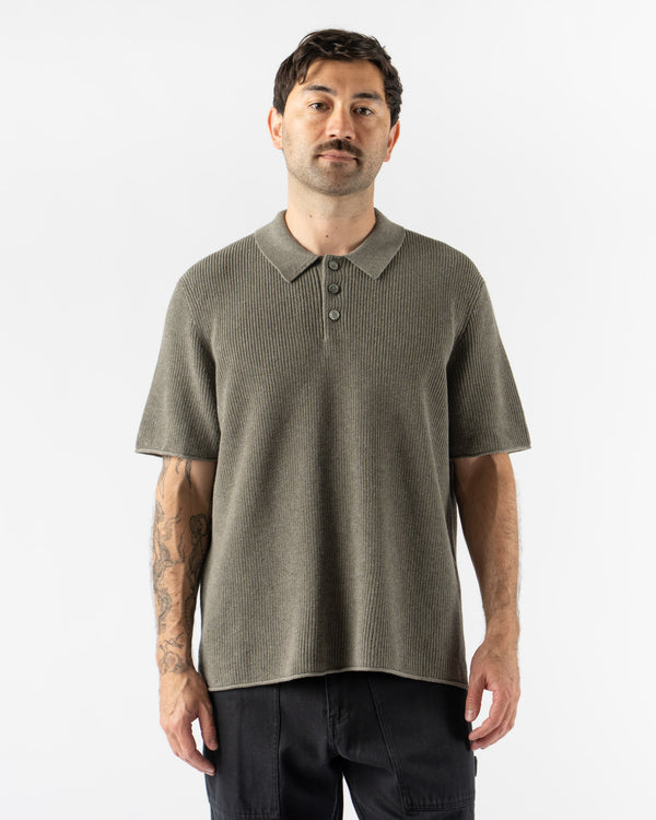 Alex Mill Jayce Polo In Cotton Linen Heather Olive