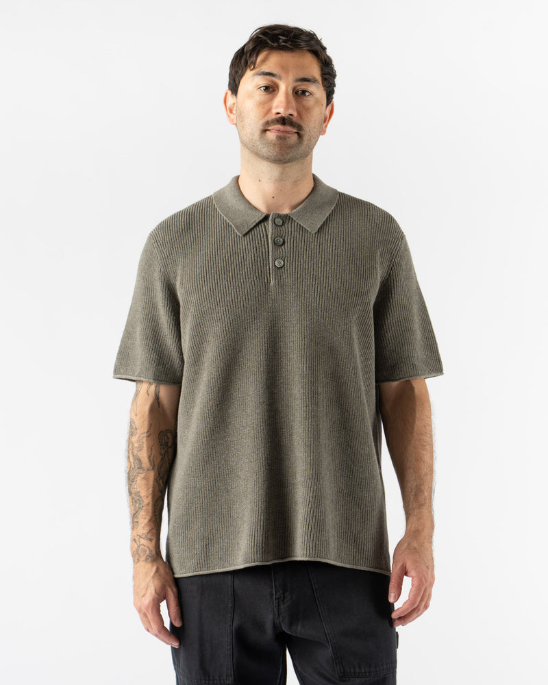 Alex Mill Jayce Polo In Cotton Linen Heather Olive