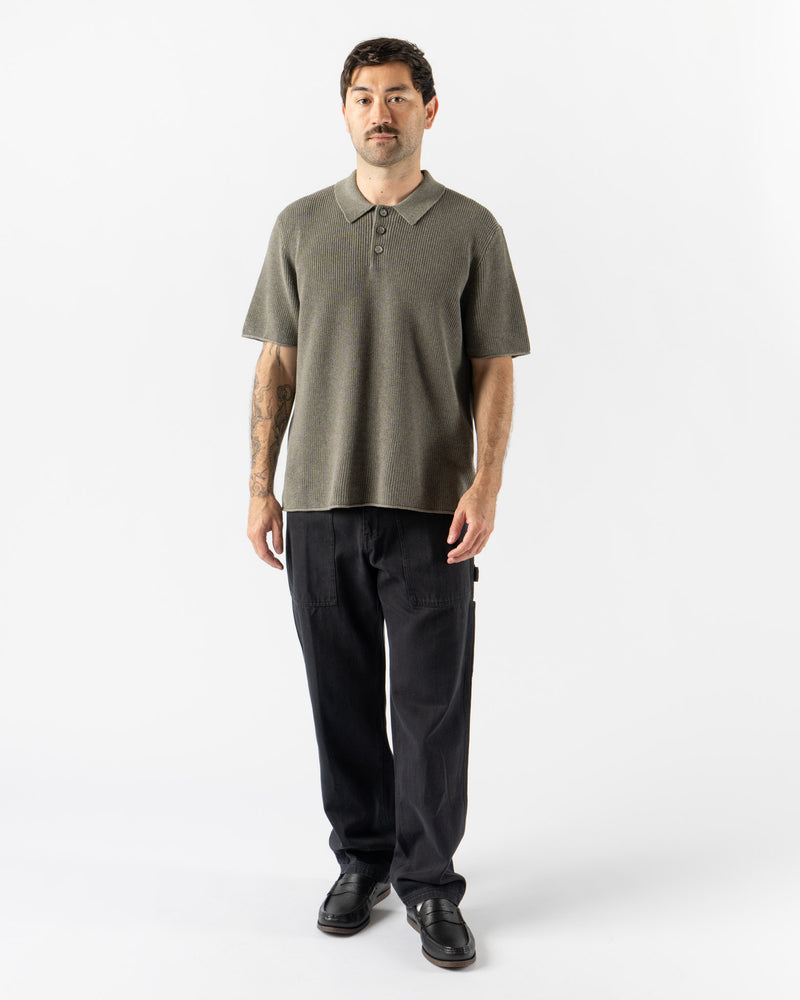 Alex Mill Jayce Polo In Cotton Linen Heather Olive