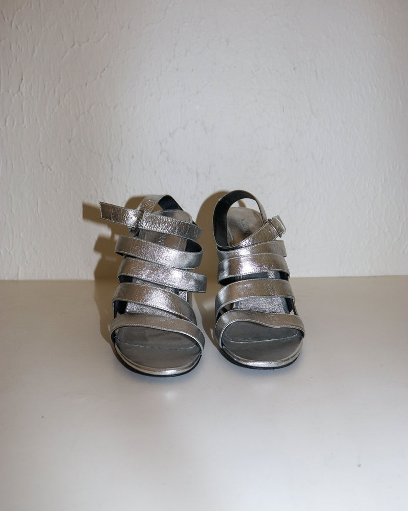 Pre-owned: Alumnae Leather Slingback Heels in Silver