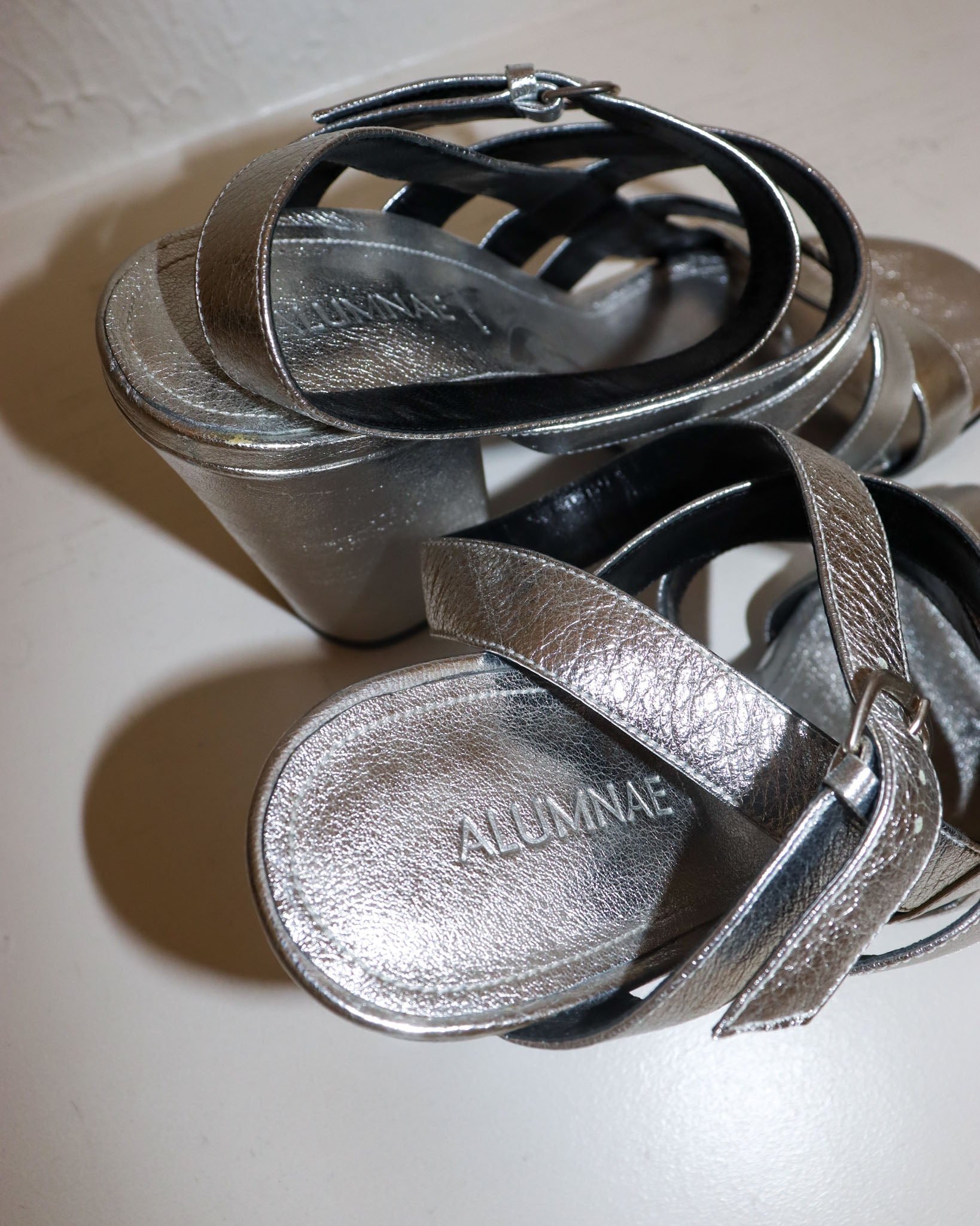 Pre-owned: Alumnae Leather Slingback Heels in Silver
