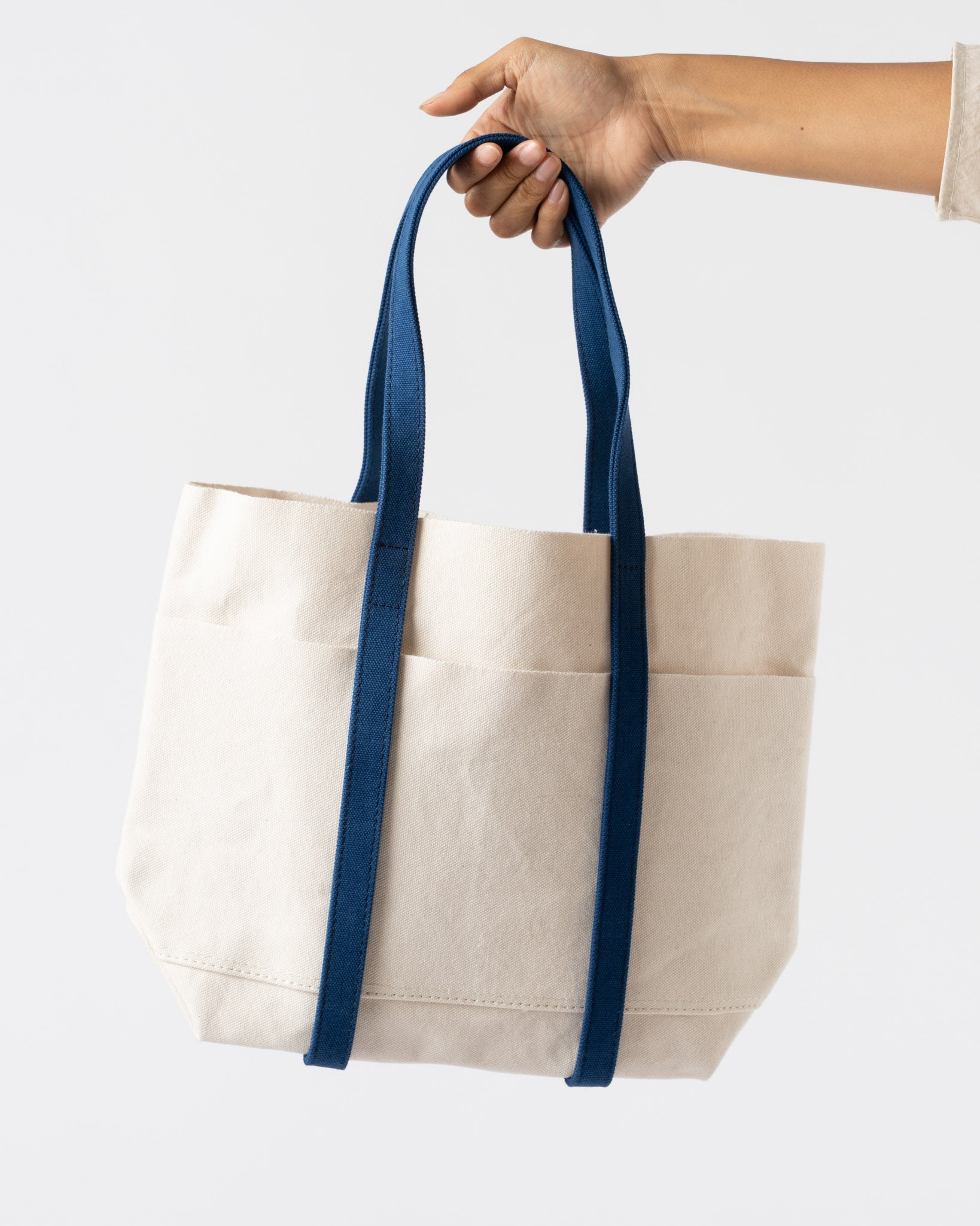 Amiacalva Washed Canvas 6 Pocket Small Tote in 2 Tone Navy