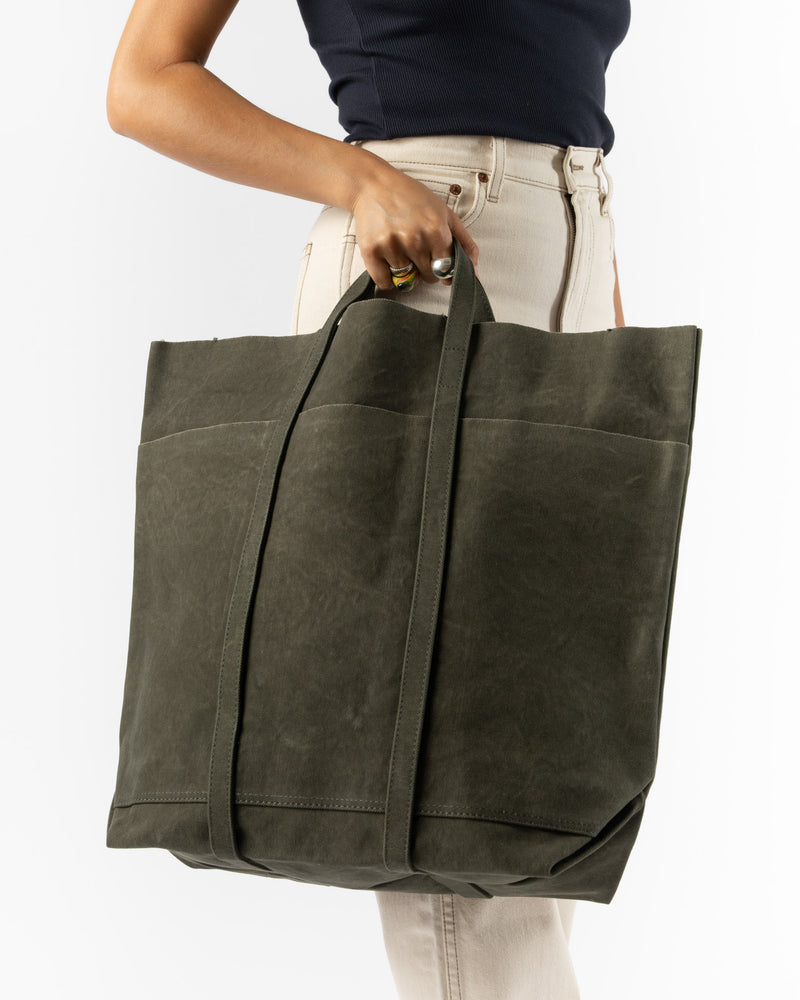 Amiacalva Washed Canvas Tall 6 Pockets Tote in Olive